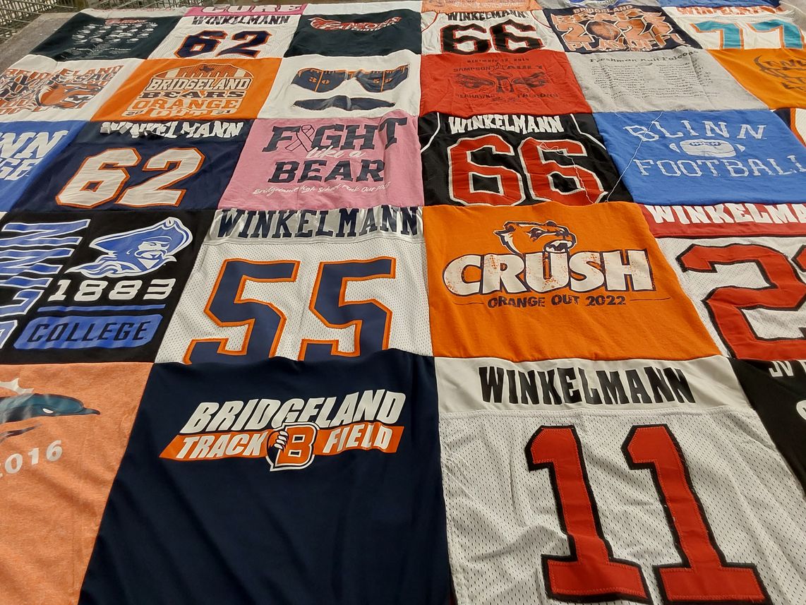 T-shirt quilt featuring bridgeland high school wrestling, blinn college football by Deanna from TX