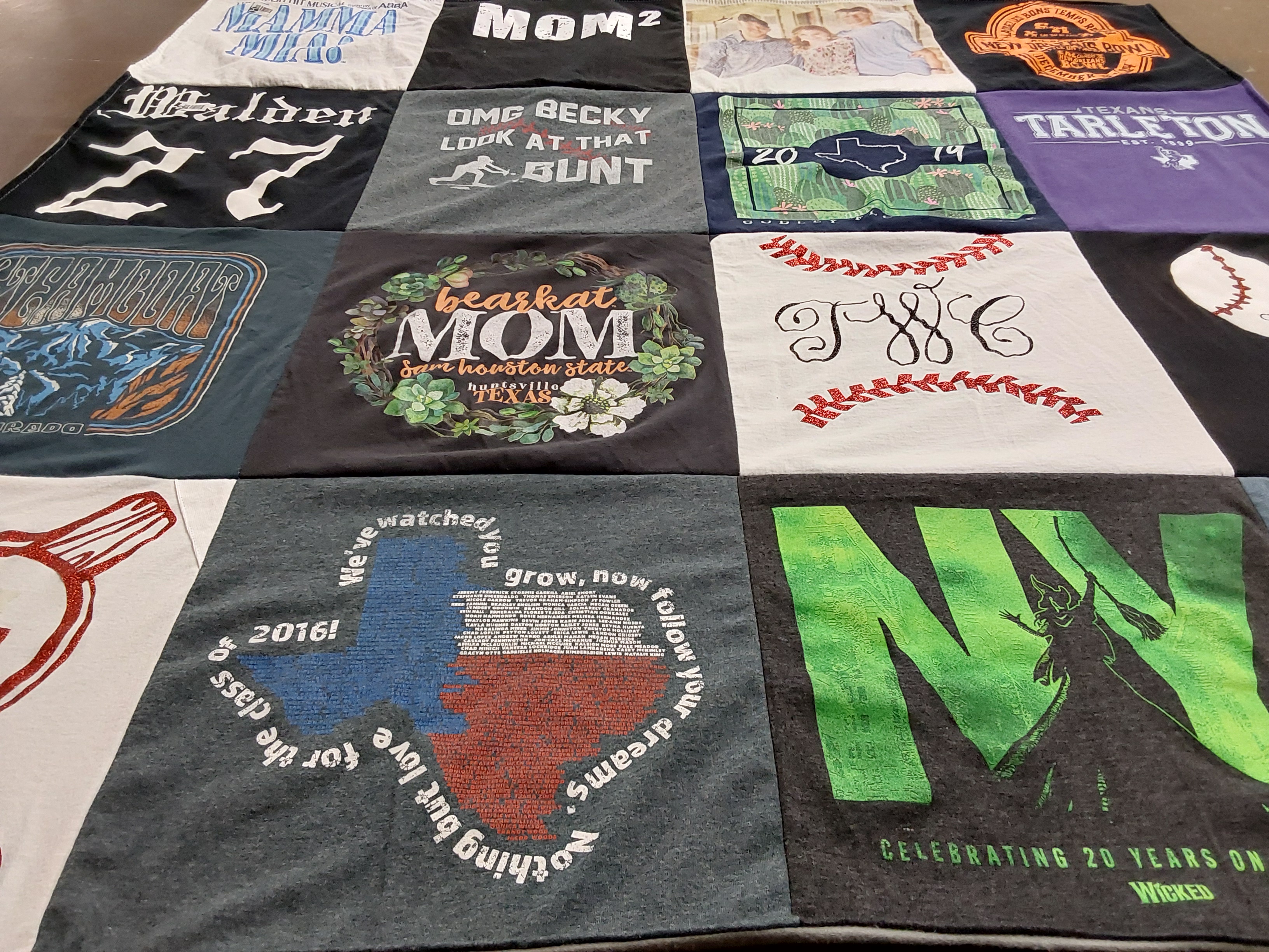 T-shirt quilt from houston state university, texas tarleton university by AMY from TX