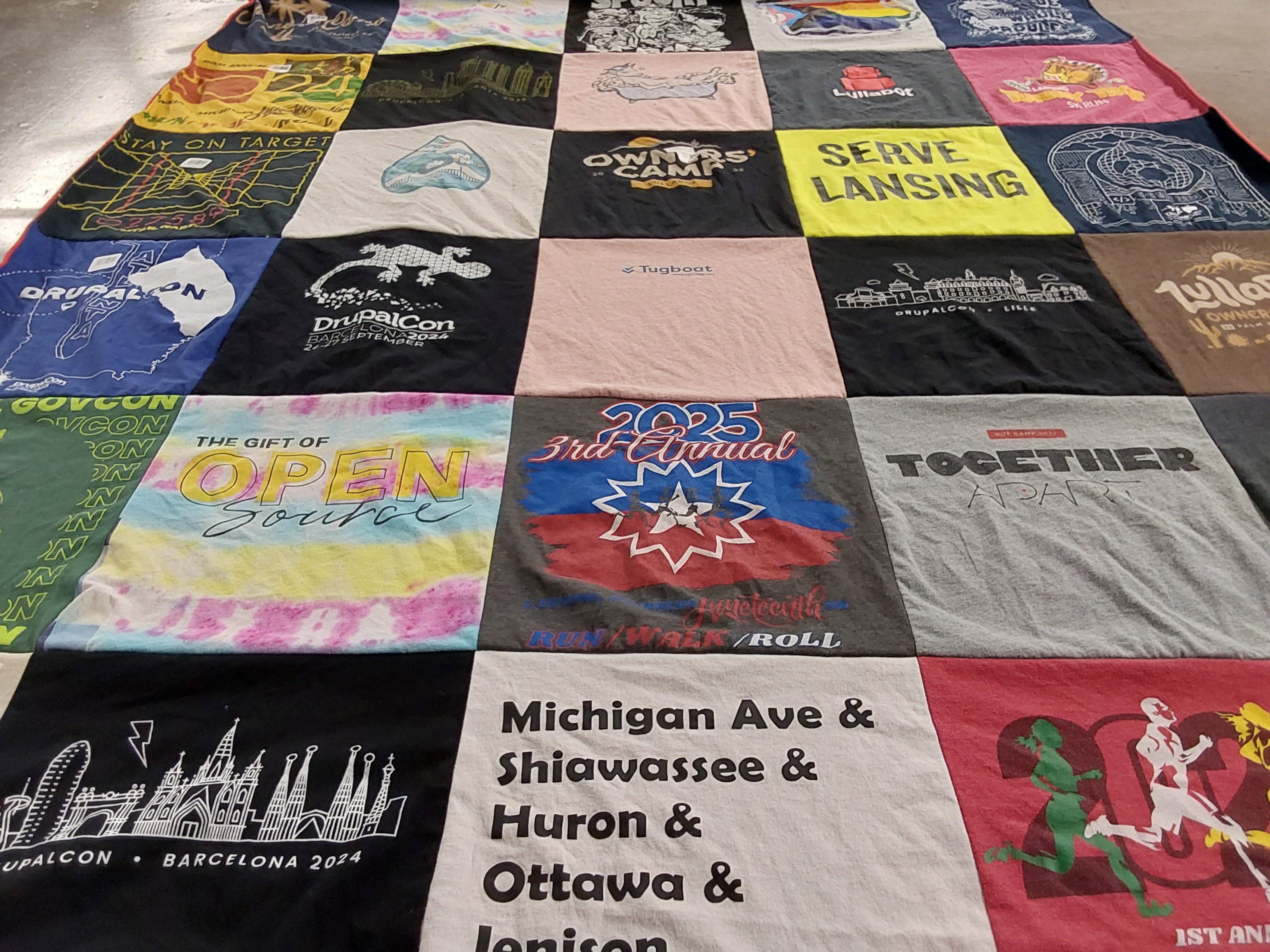 T-shirt quilt with technology, open source themes by Monica from MI