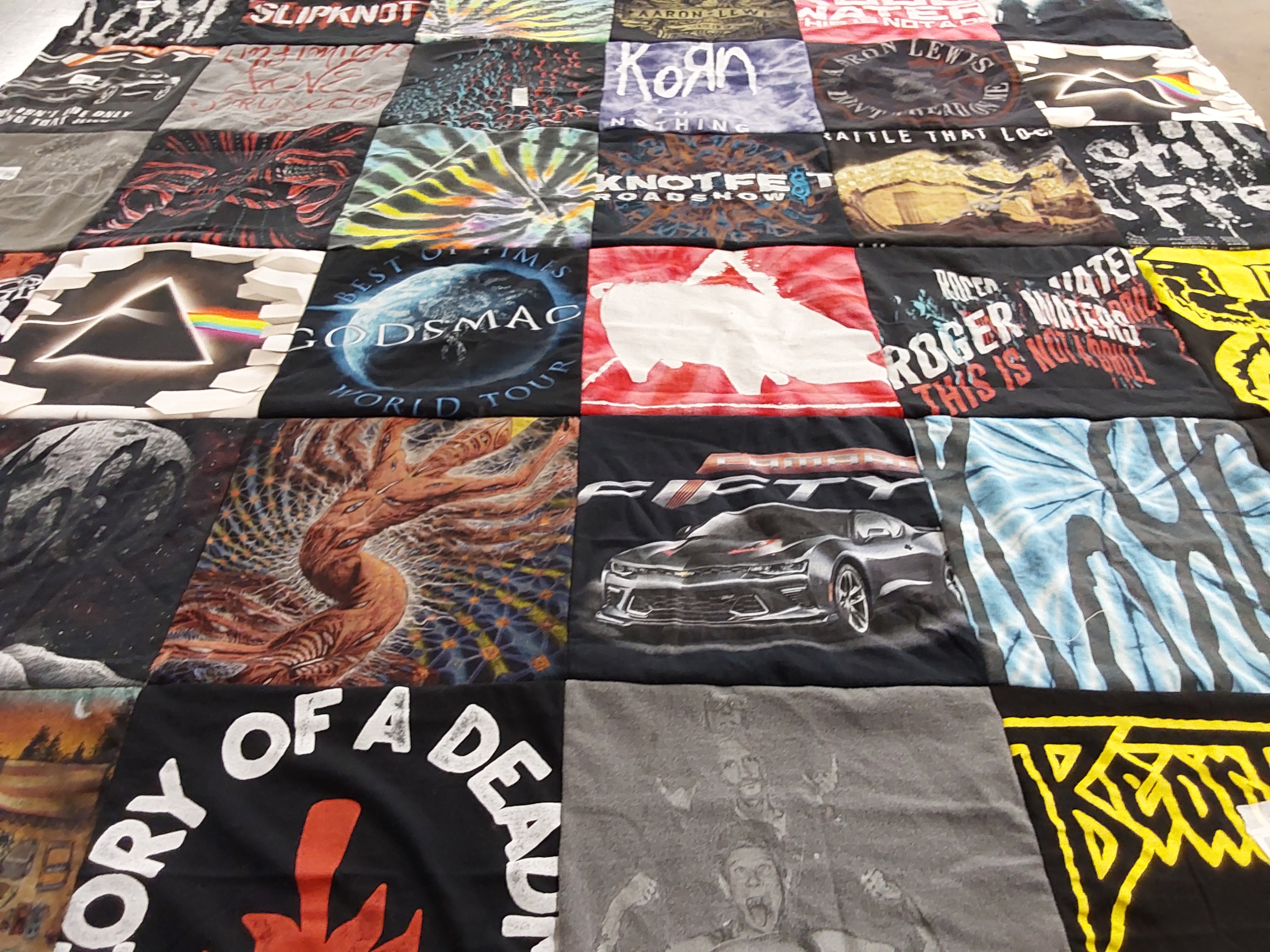 T-shirt quilt with music, rock themes by Kristi from IL