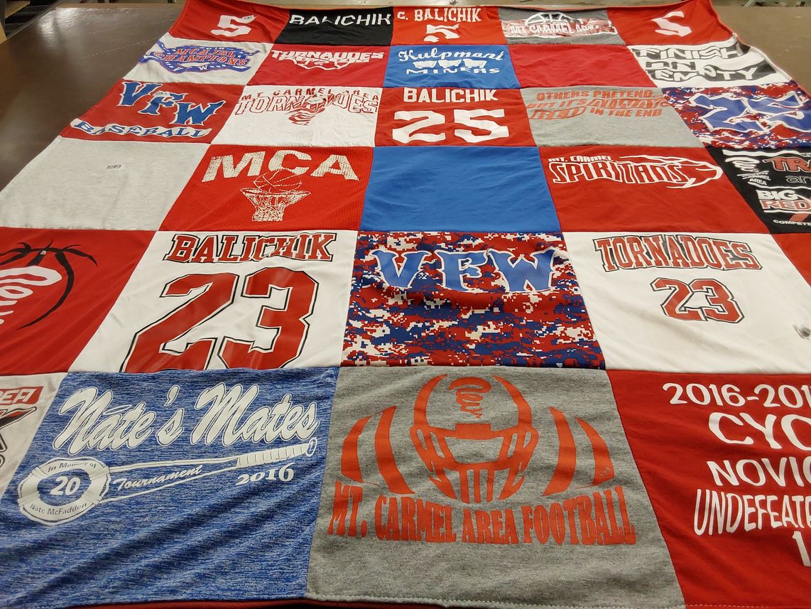 T-shirt quilt featuring mt. carmel area football, tornadoes by Kristen from PA