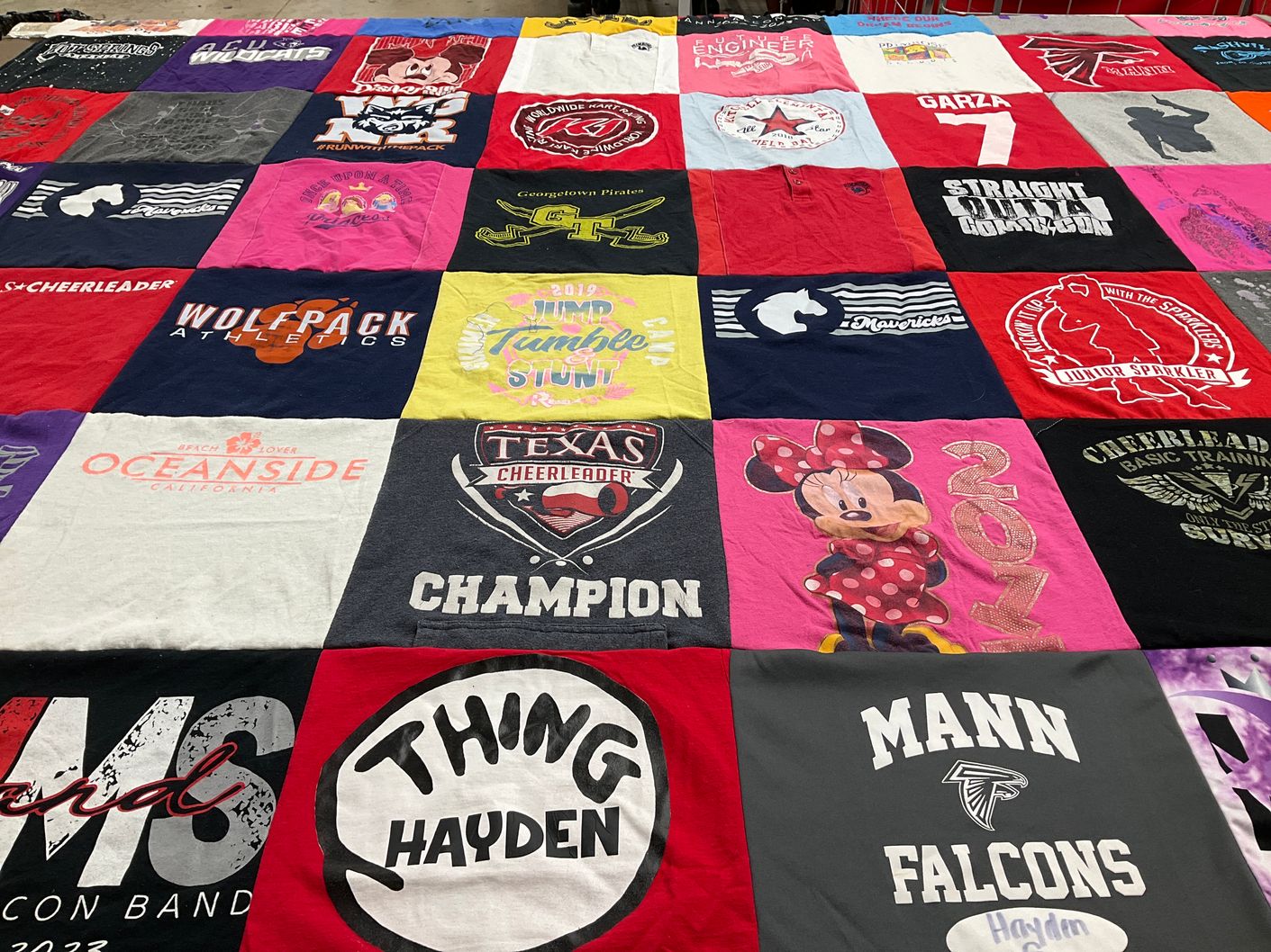 T-shirt quilt featuring mann falcons, texas cheerleading by Jessica from TX