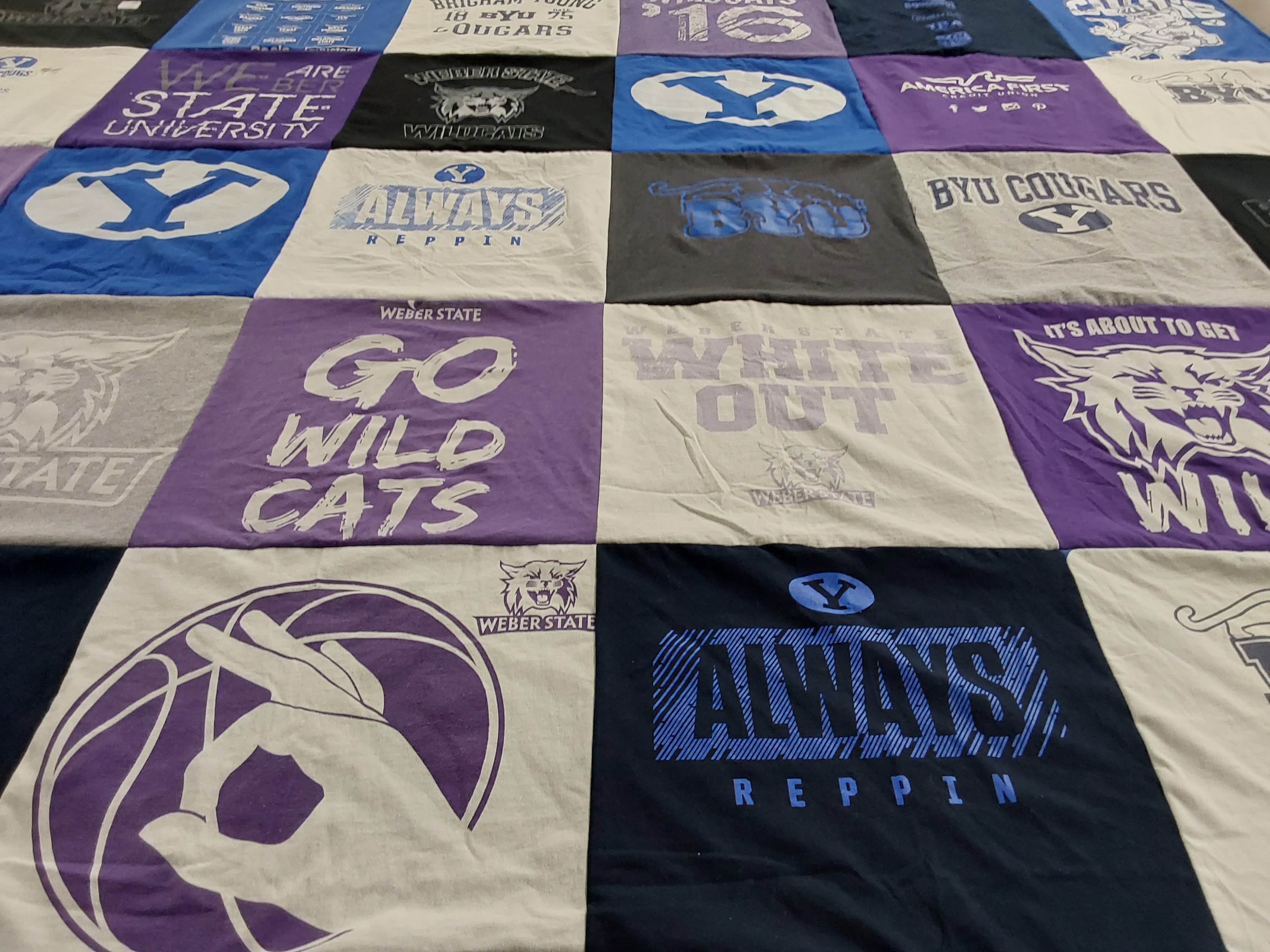 T-shirt quilt featuring byu cougars, weber state wildcats by Jordan from TX