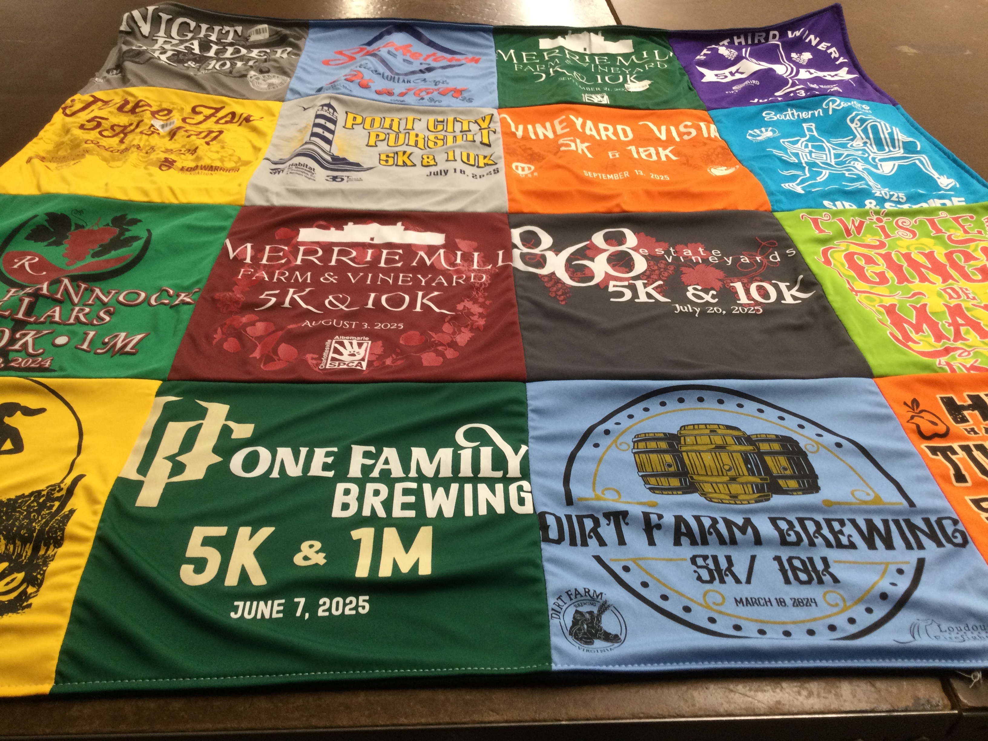 T-shirt quilt with running, brewing themes by Marcia from VA
