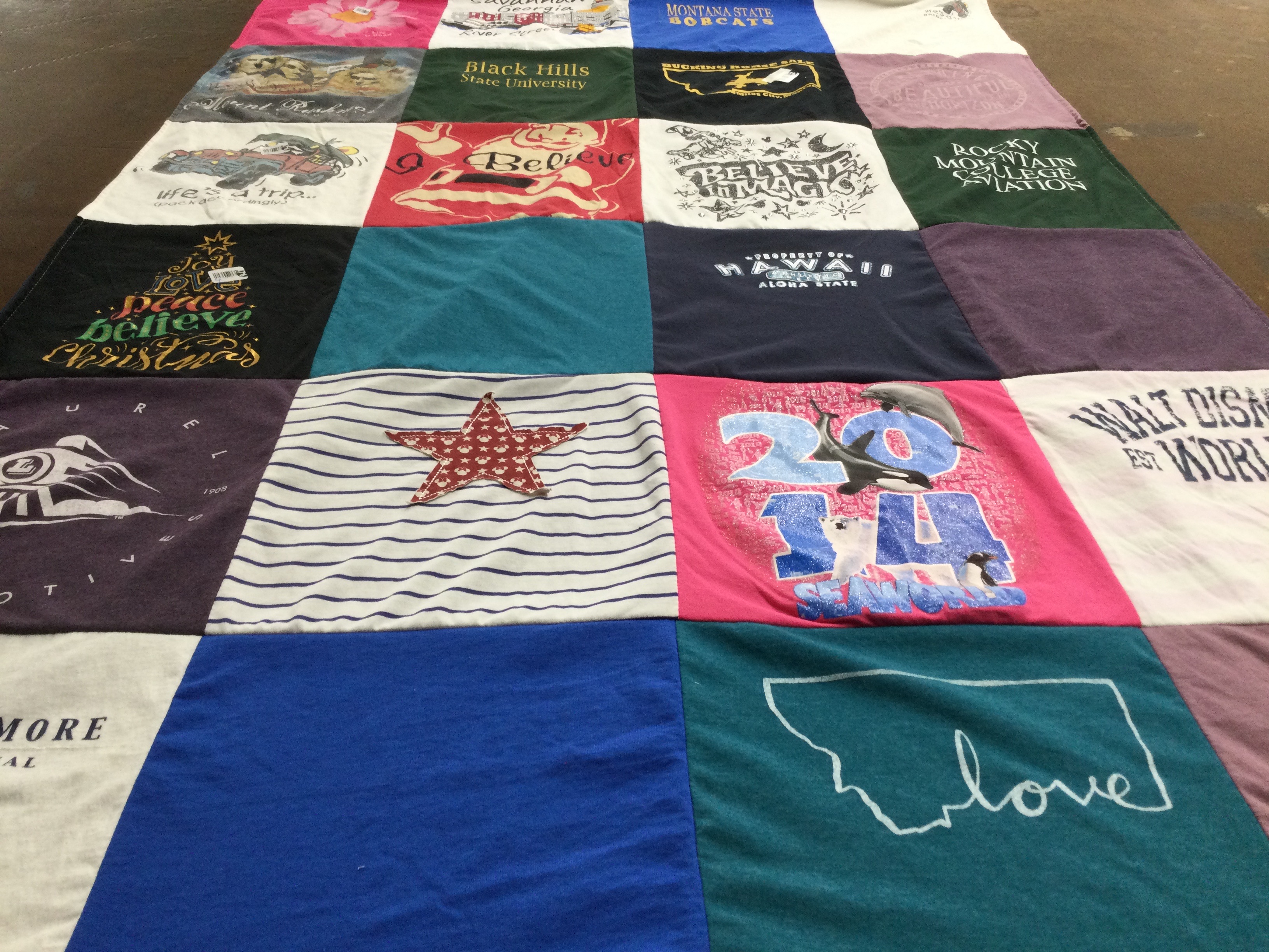 T-shirt quilt from black hills state university, rocky mountain college by Debbie from MT