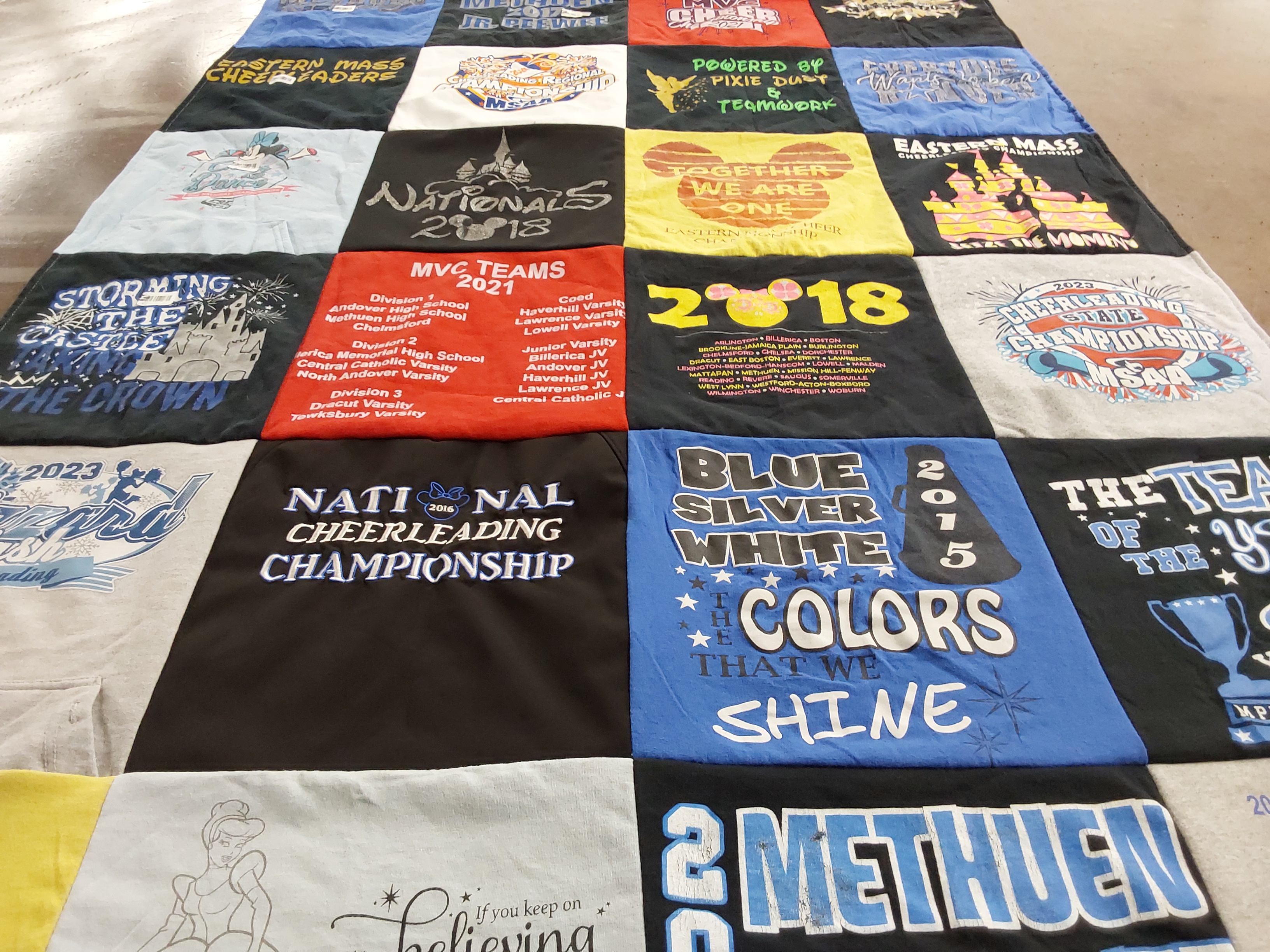 T-shirt quilt featuring lawrence varsity cheerleading, andover varsity cheerleading by Kathy from MA