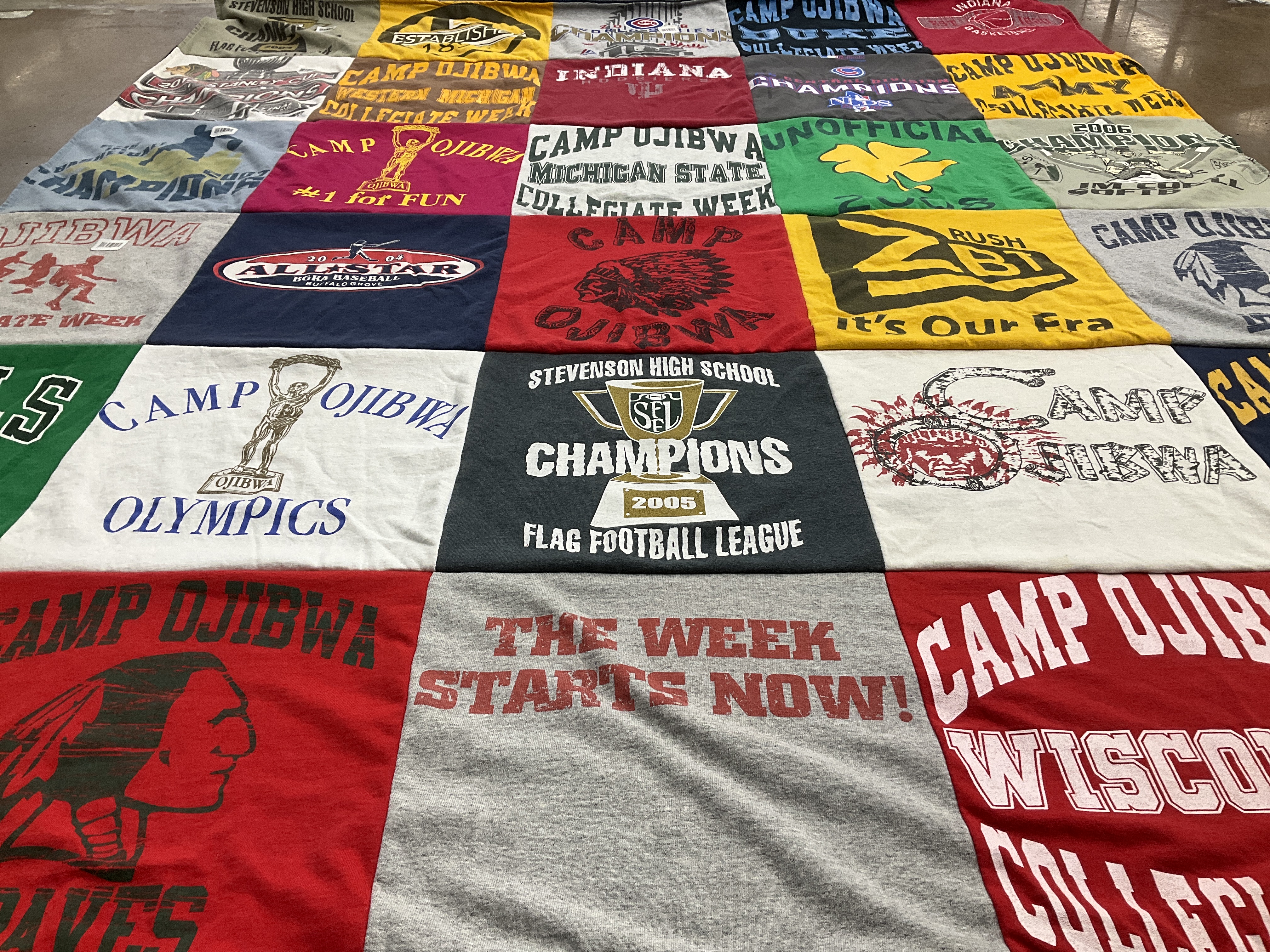 T-shirt quilt from stevenson high school, wisconsin college by Lori from IL