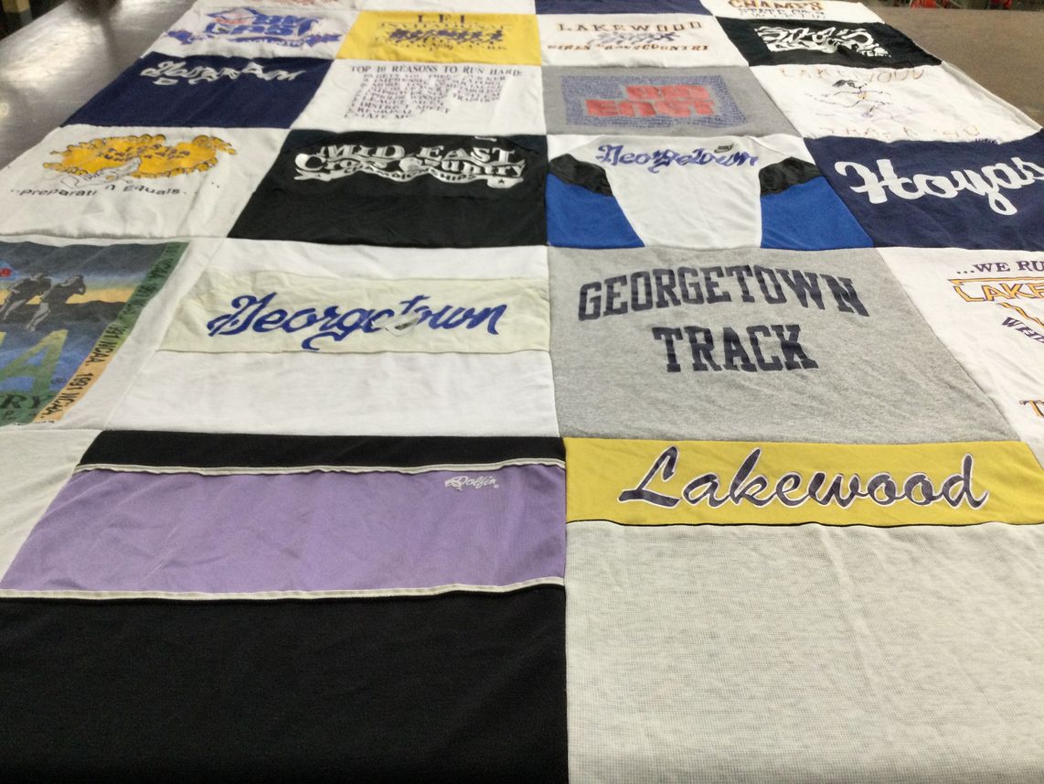 T-shirt quilt from georgetown university, lakewood university by Julie from VT
