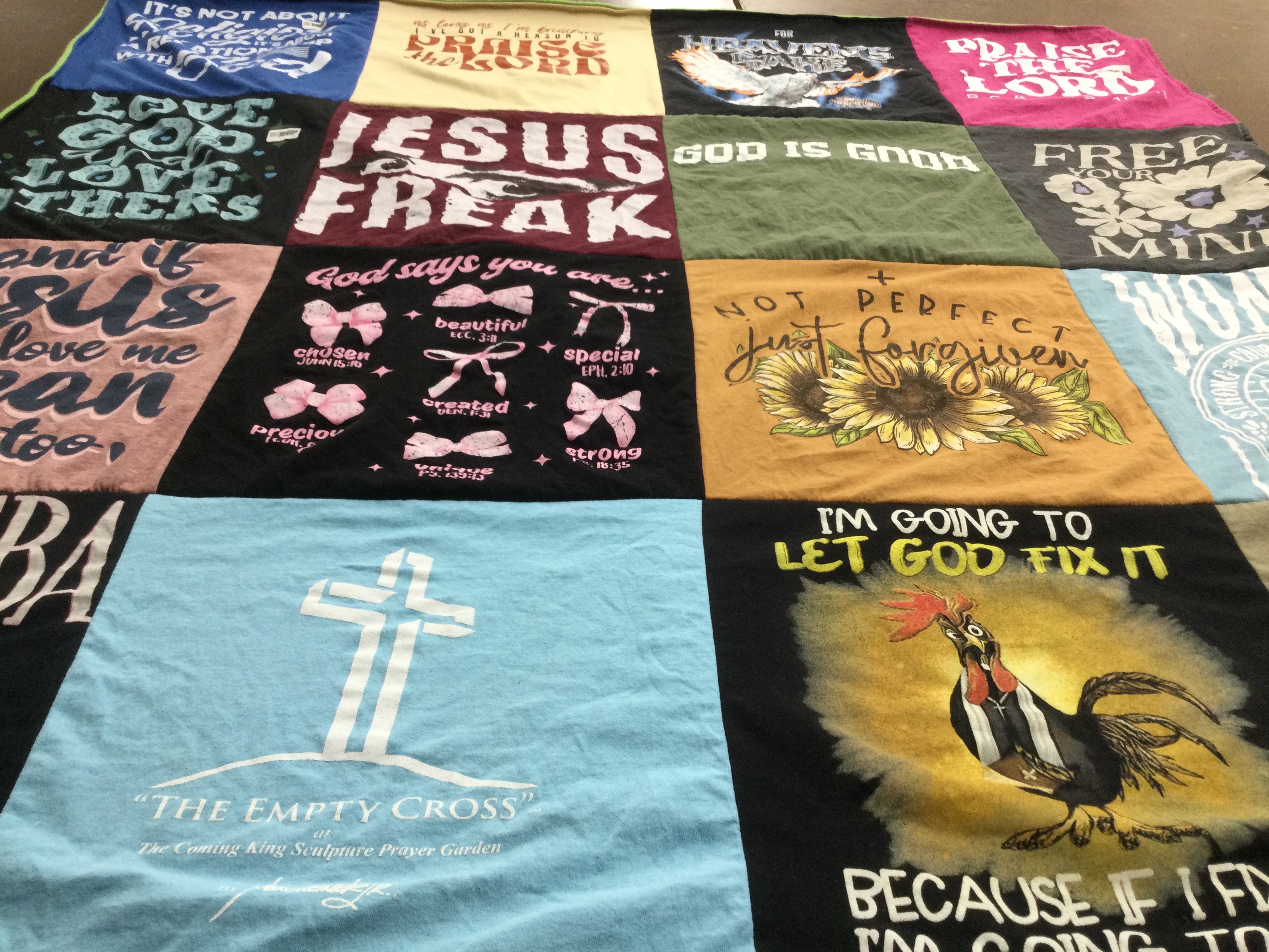 T-shirt quilt with religion, faith themes by carol from TX