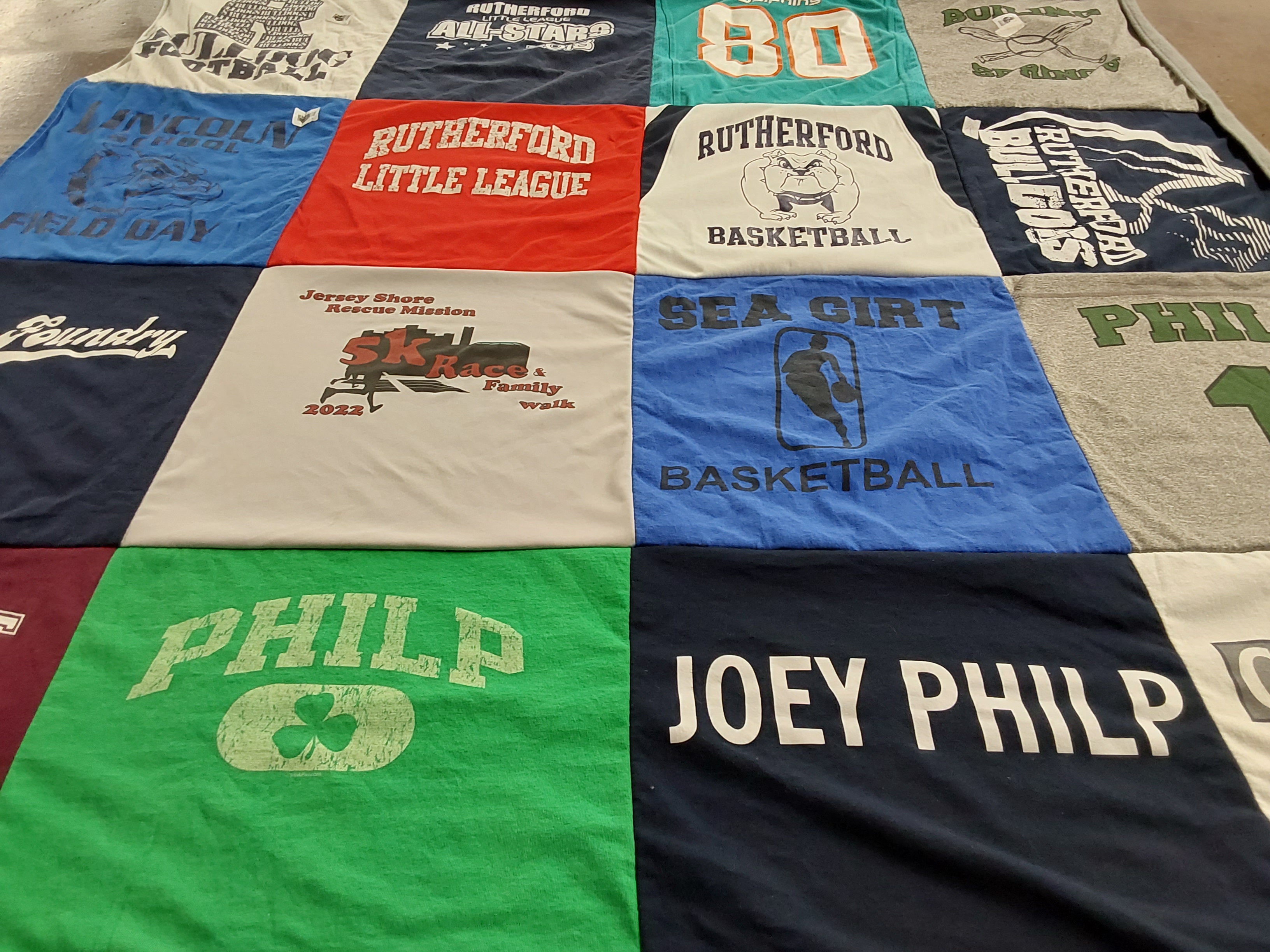 T-shirt quilt featuring rutherford basketball, sea girt basketball by Kevin from NJ