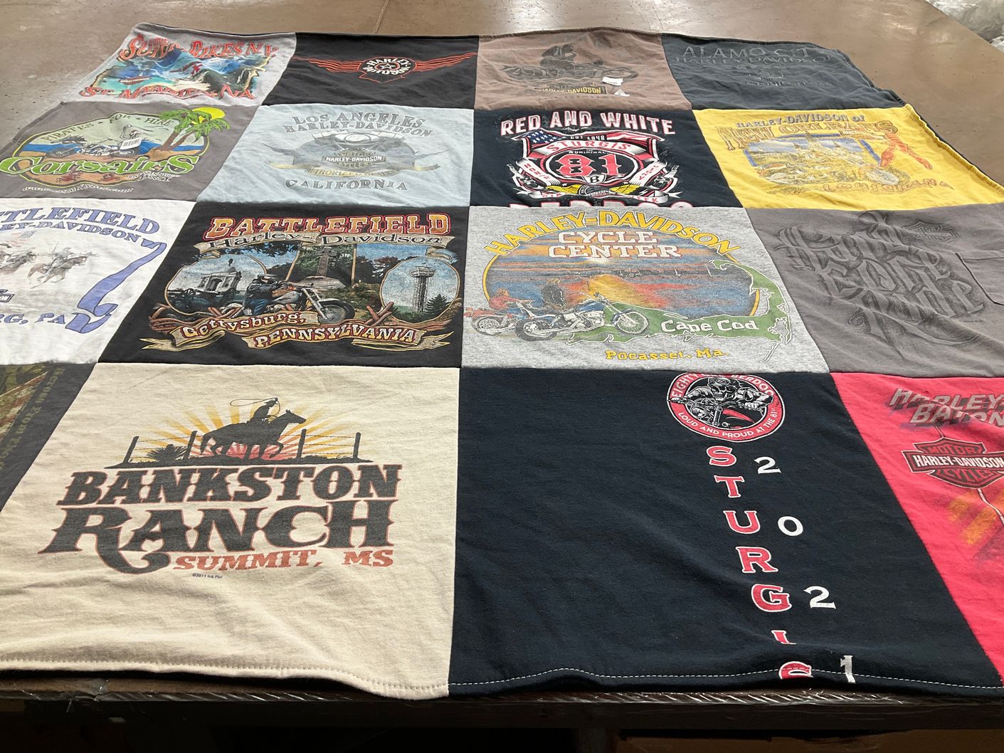 T-shirt quilt with motorcycles, motorcycle culture themes by JACKLYN from MS