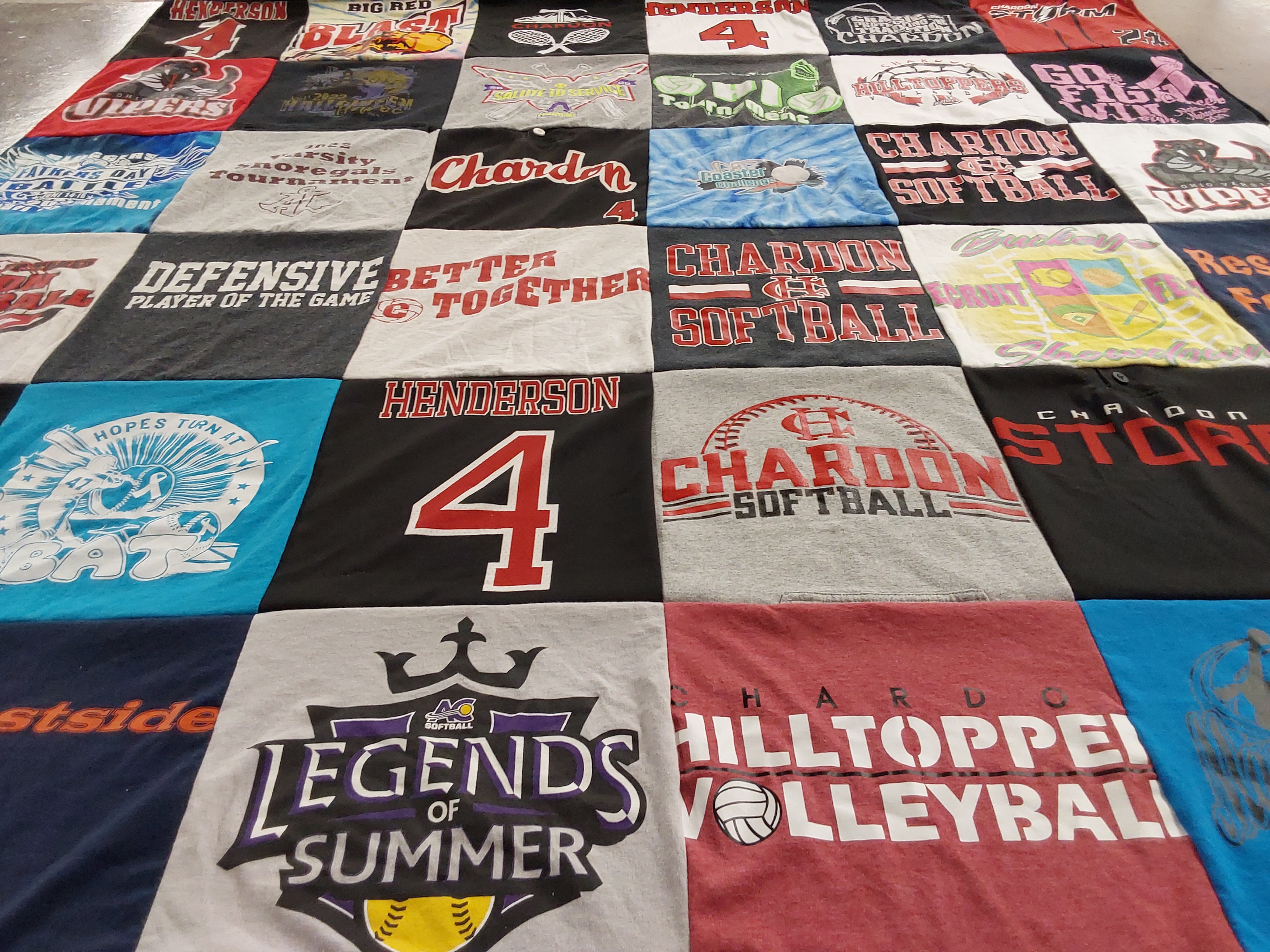 T-shirt quilt featuring chardon high school softball, chardon hilltoppers volleyball by Jamie from OH