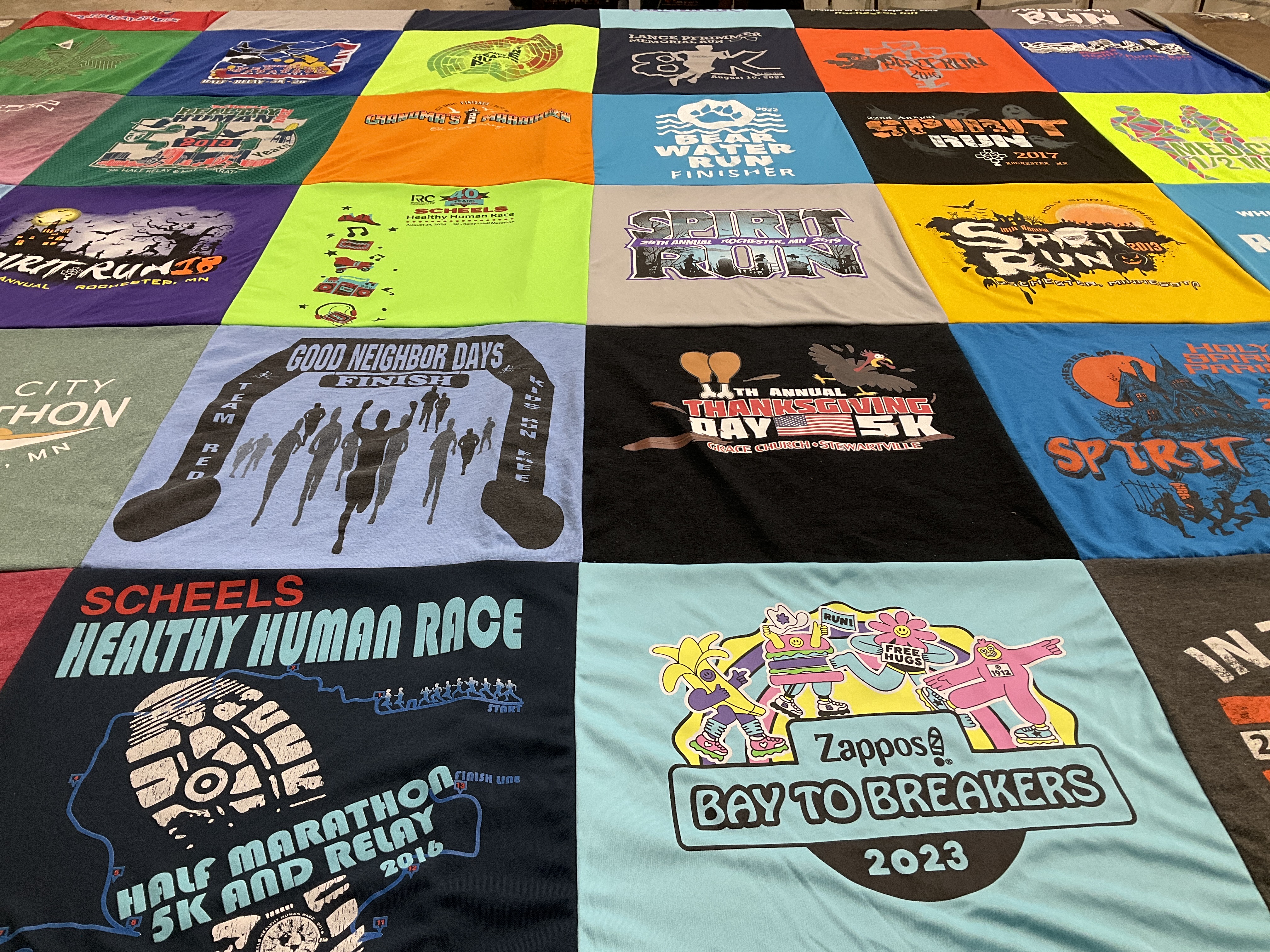 T-shirt quilt with running, fitness themes by Jaime from MN