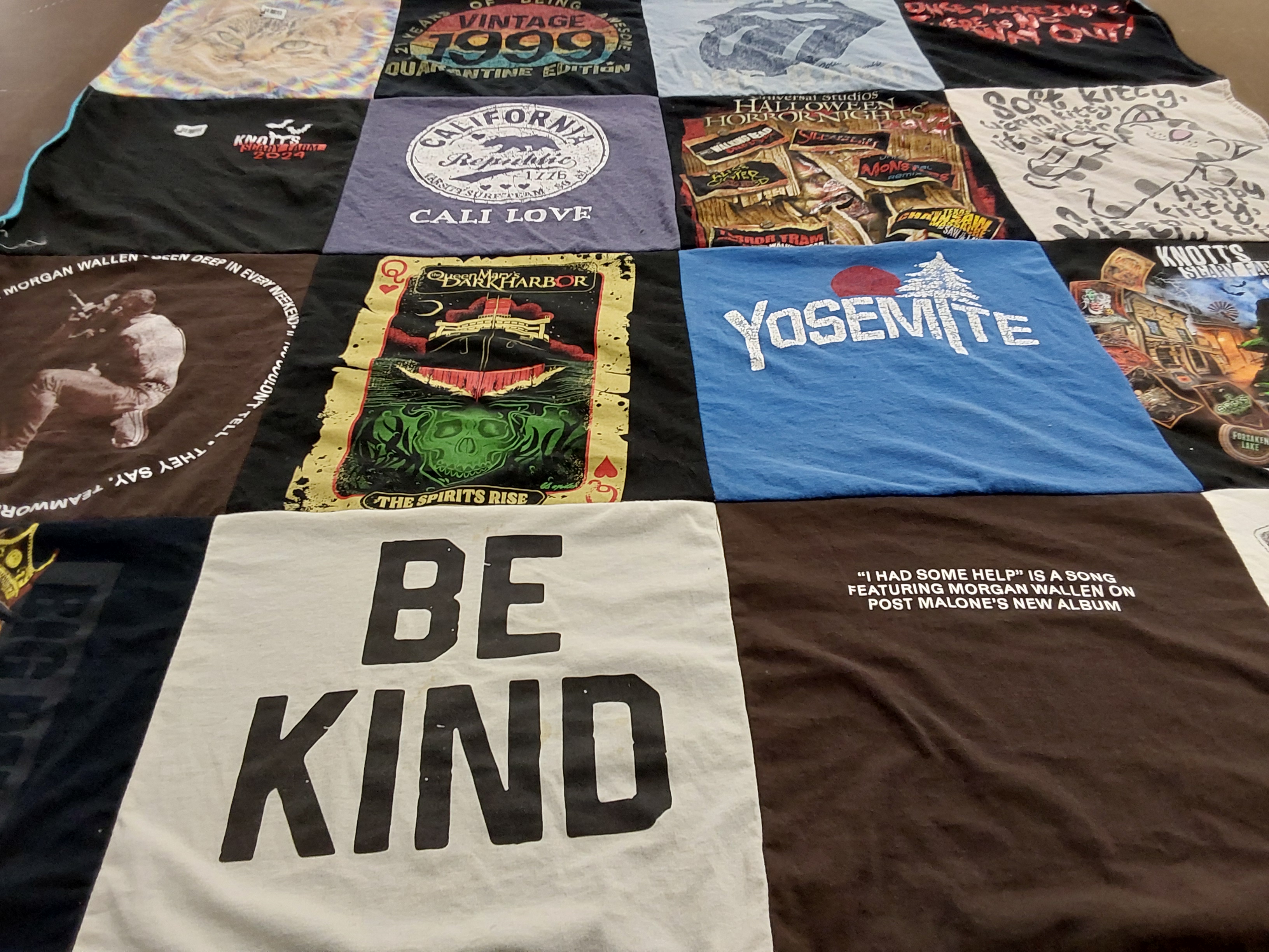 T-shirt quilt with music, nature themes by Linnetta from CA