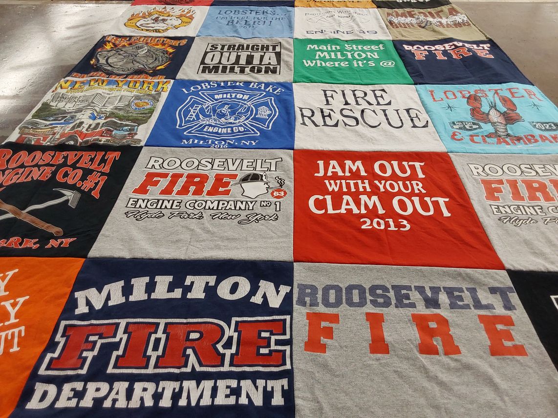 T-shirt quilt with firefighting, community events themes by Billy from NC