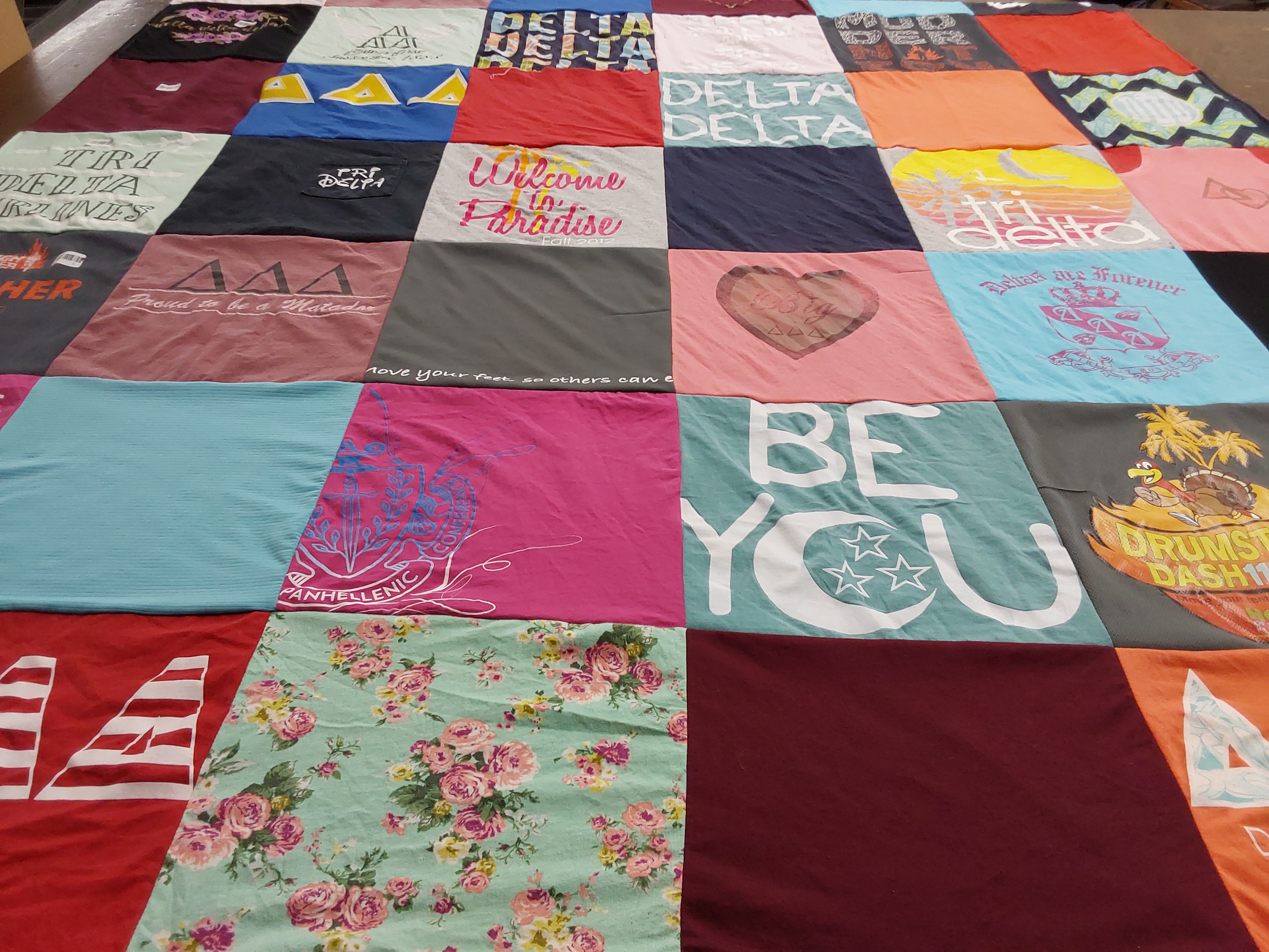 T-shirt quilt with sororities, fraternity themes by Sheree from TN