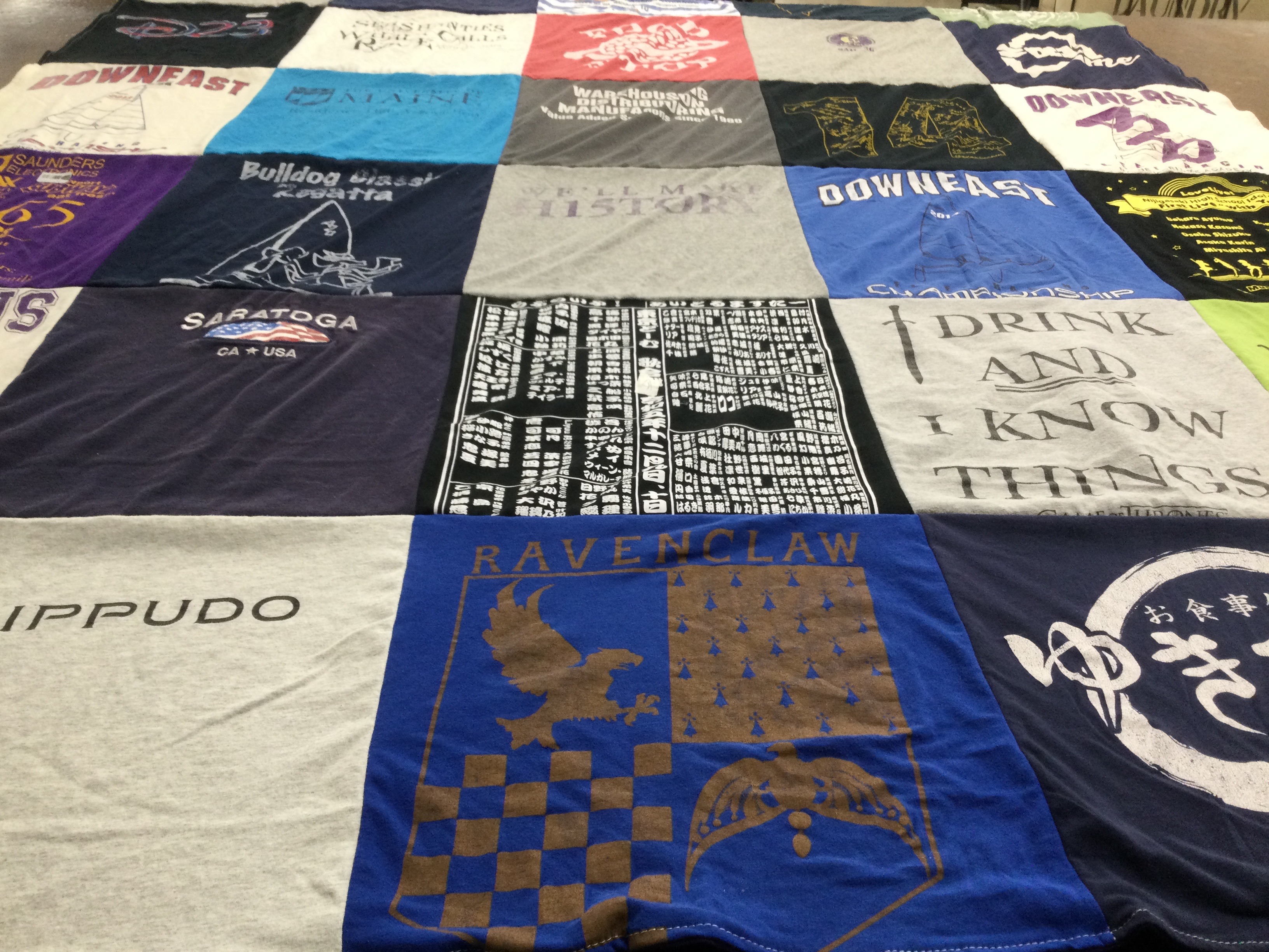 T-shirt quilt with food, education themes by ANN from FL
