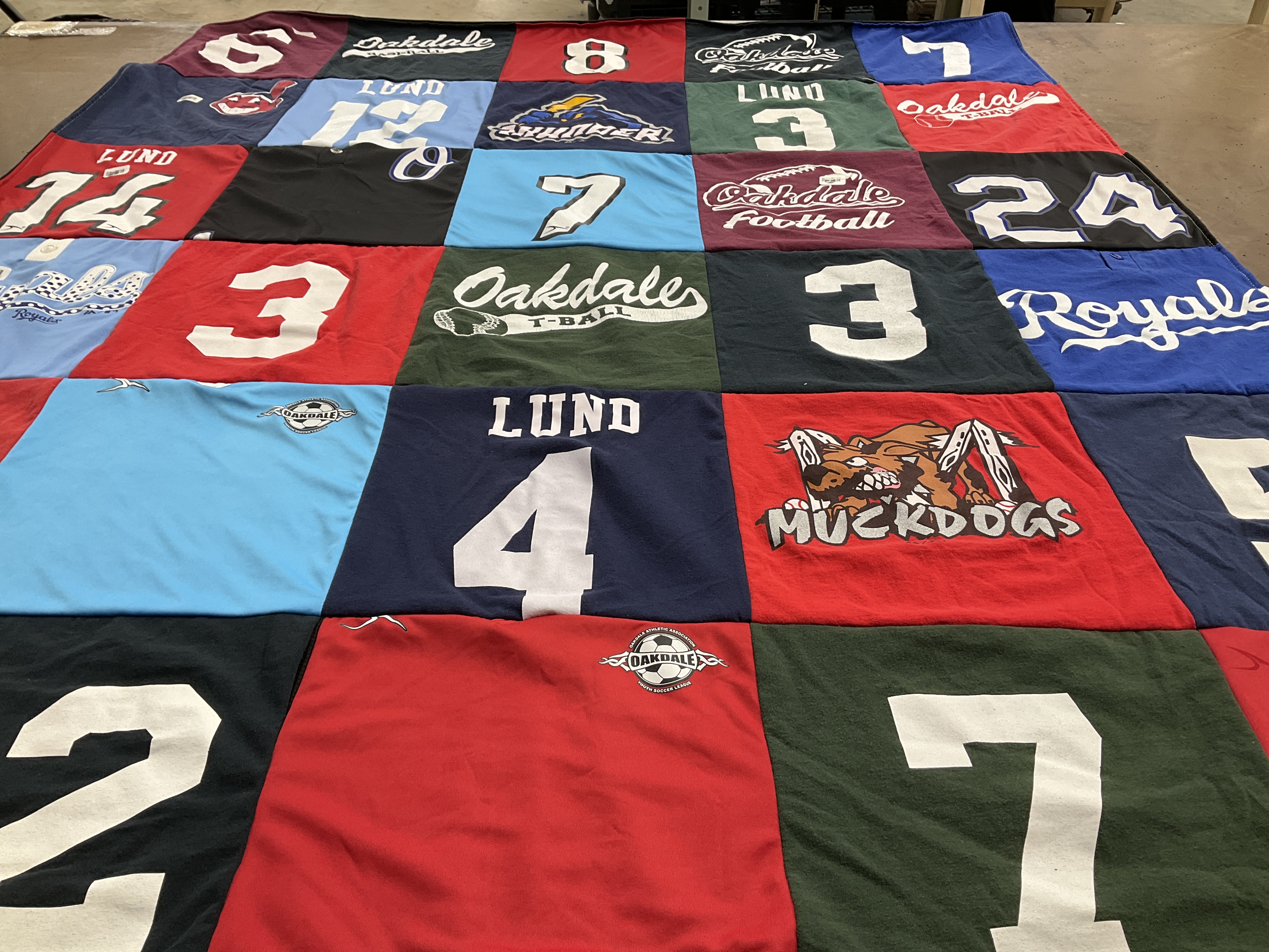 T-shirt quilt featuring muckdogs by Corinne from MN