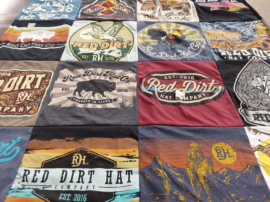 T-shirt quilt with hats, western themes by Red from TX