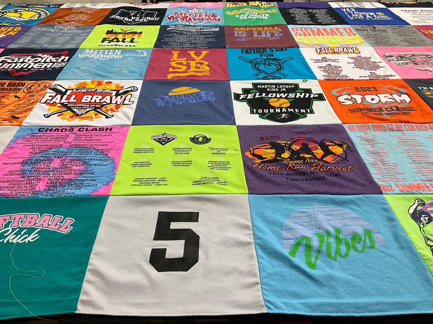 T-shirt quilt with softball, tournaments themes by Jamie from MI