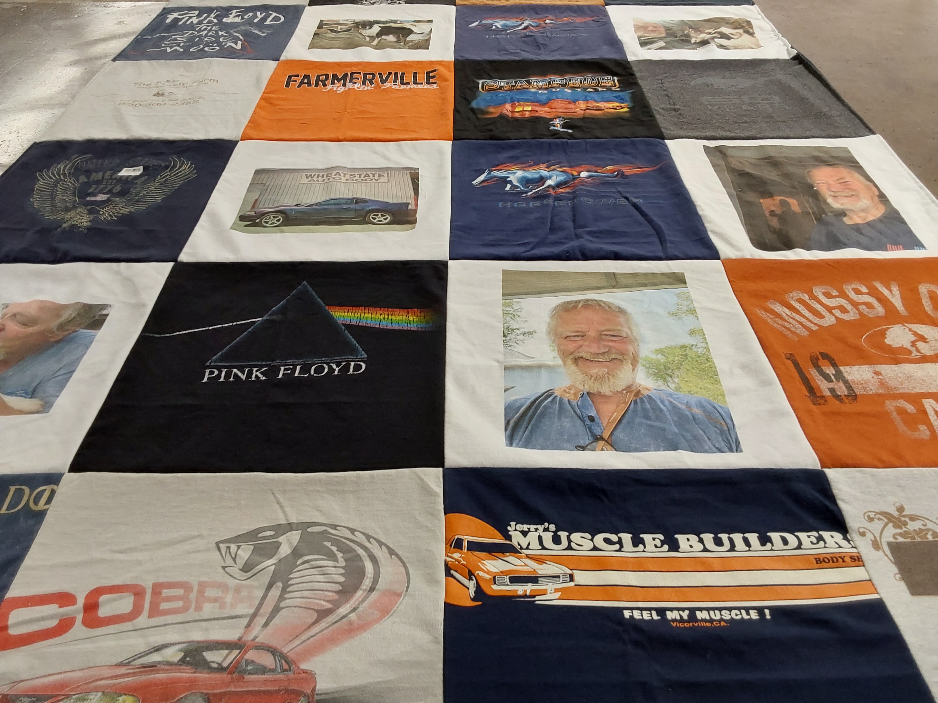 T-shirt quilt with music, cars themes by Becky from KS
