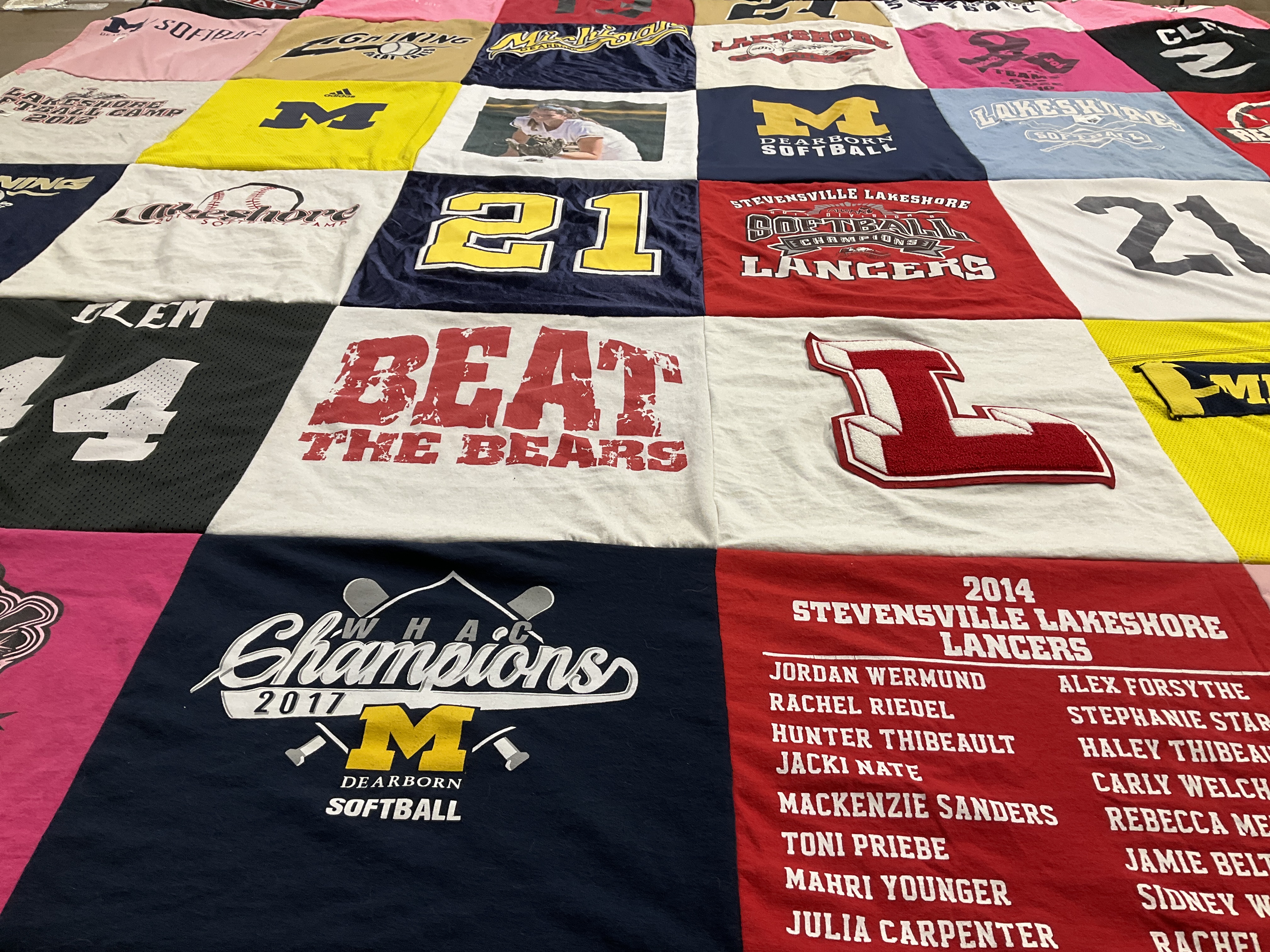 T-shirt quilt featuring lakeshore lancers by Sheryl from MI