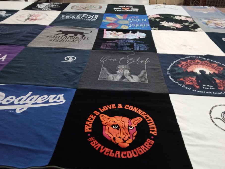 T-shirt quilt with sports, politics themes by Elizabeth from CA