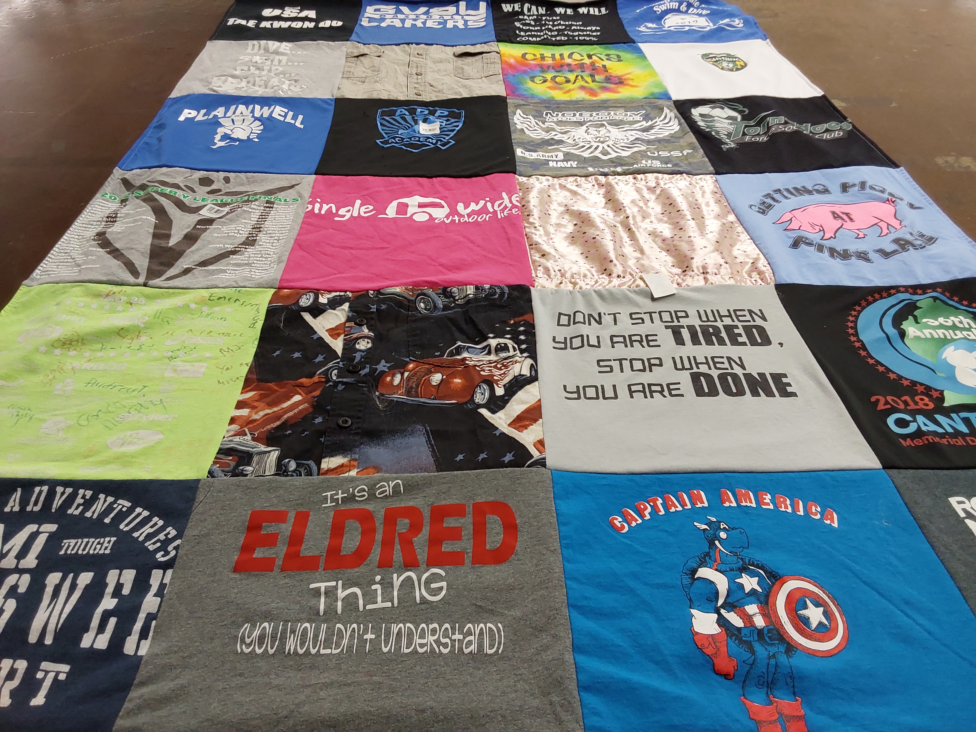 T-shirt quilt from plainwell high school, app academy by Kim from MI