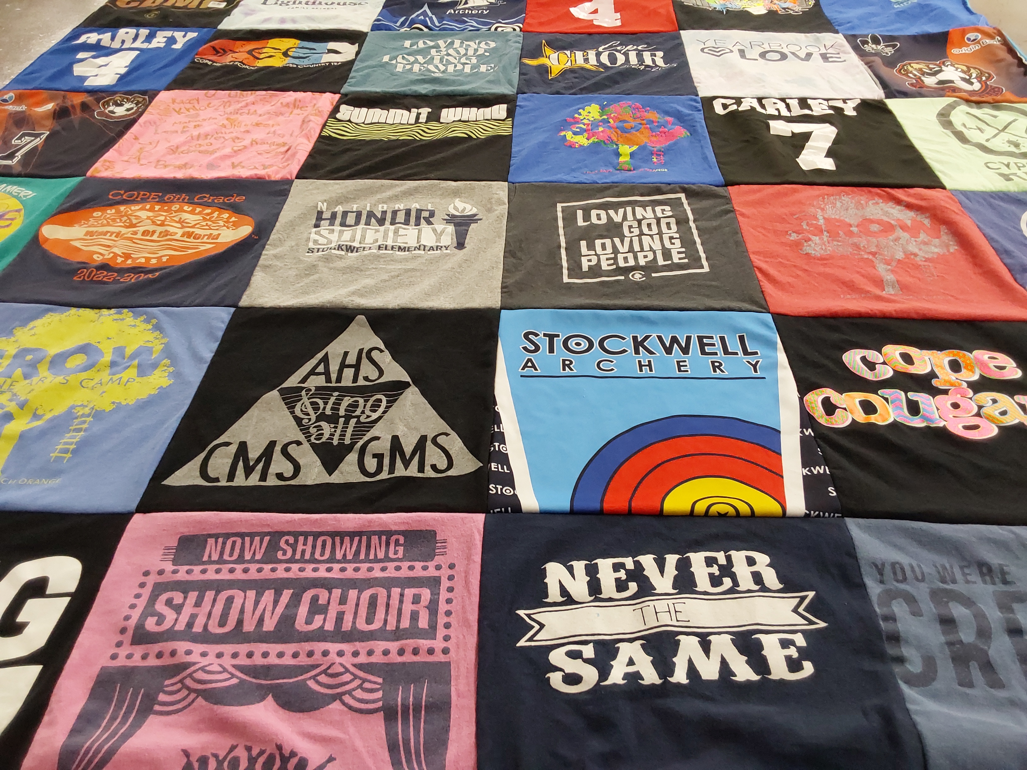 T-shirt quilt from stockwell elementary school, cope middle school by Lindsey from LA