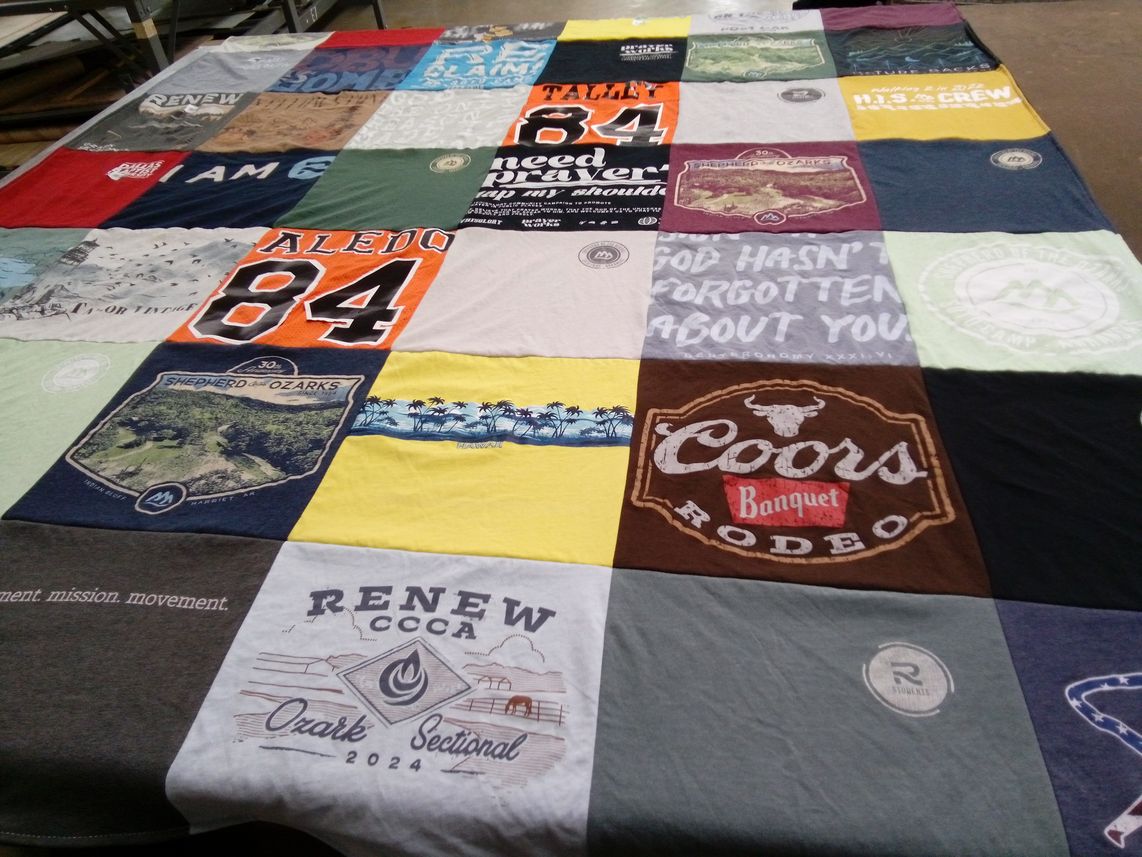T-shirt quilt from shepherd of the ozarks camp by Micah from AR