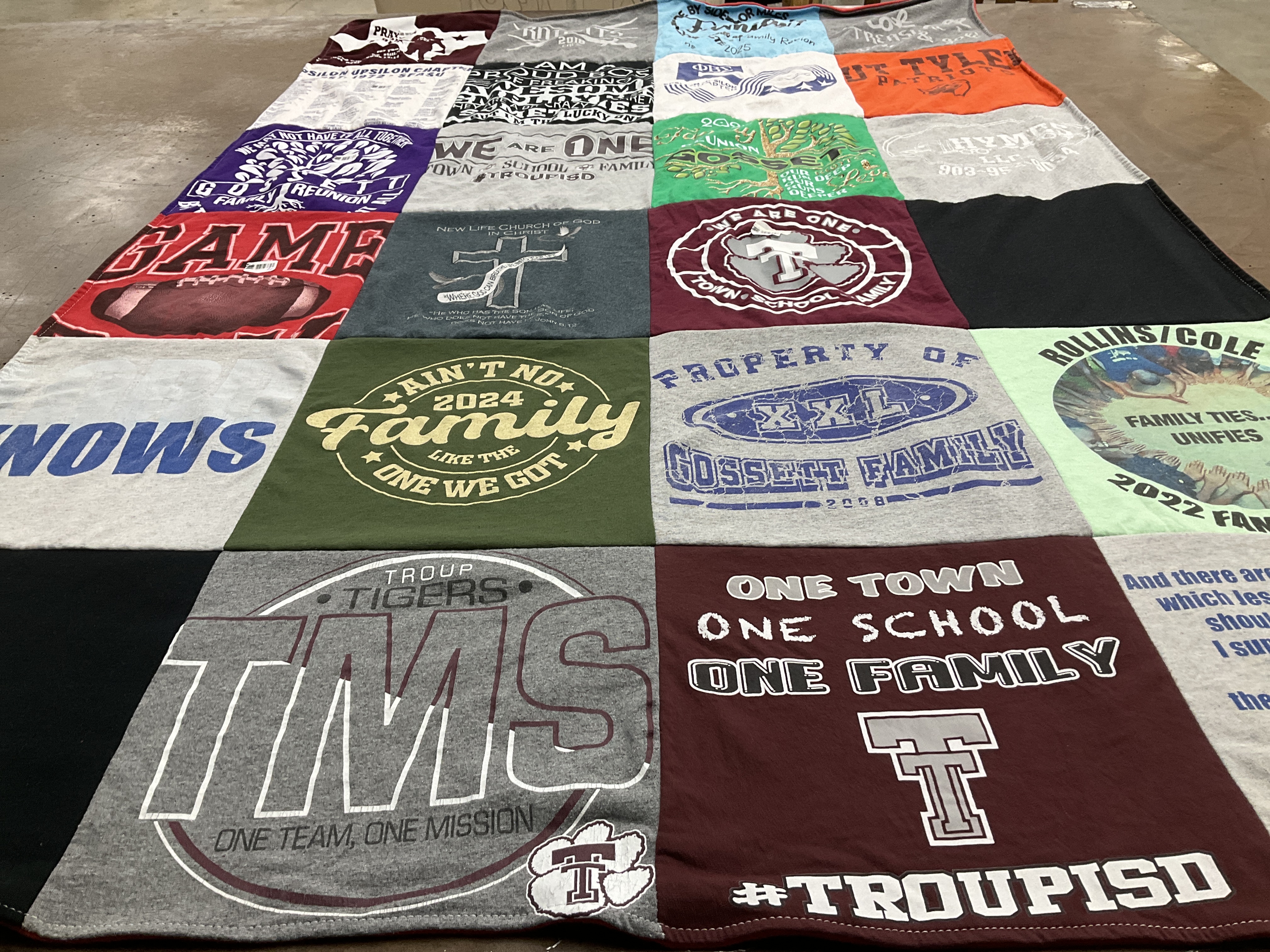 T-shirt quilt featuring troup tigers by Reginald from TX