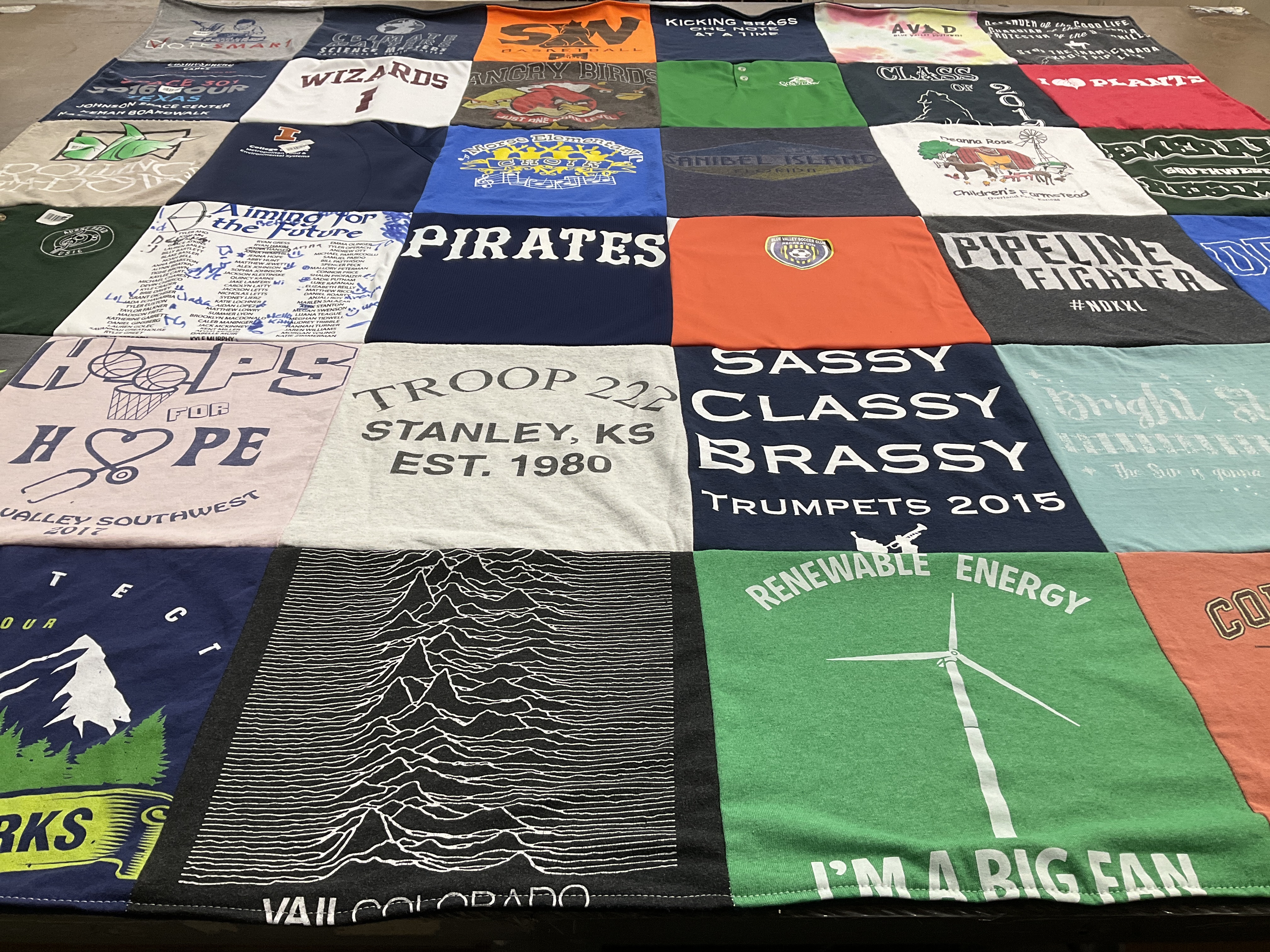 T-shirt quilt with sports, environment themes by Robin from WI