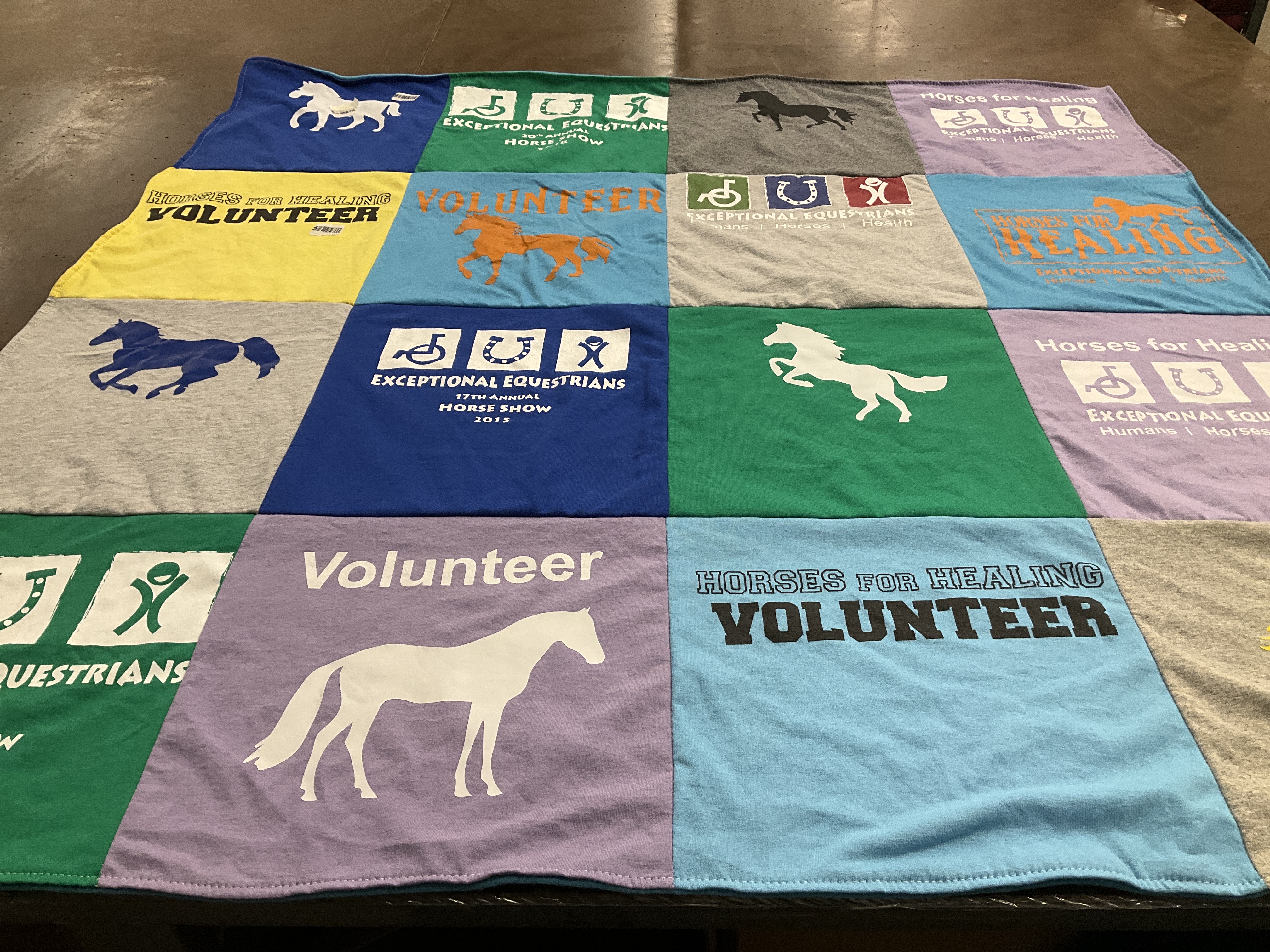 T-shirt quilt with equestrian, volunteering themes by Beth from WI