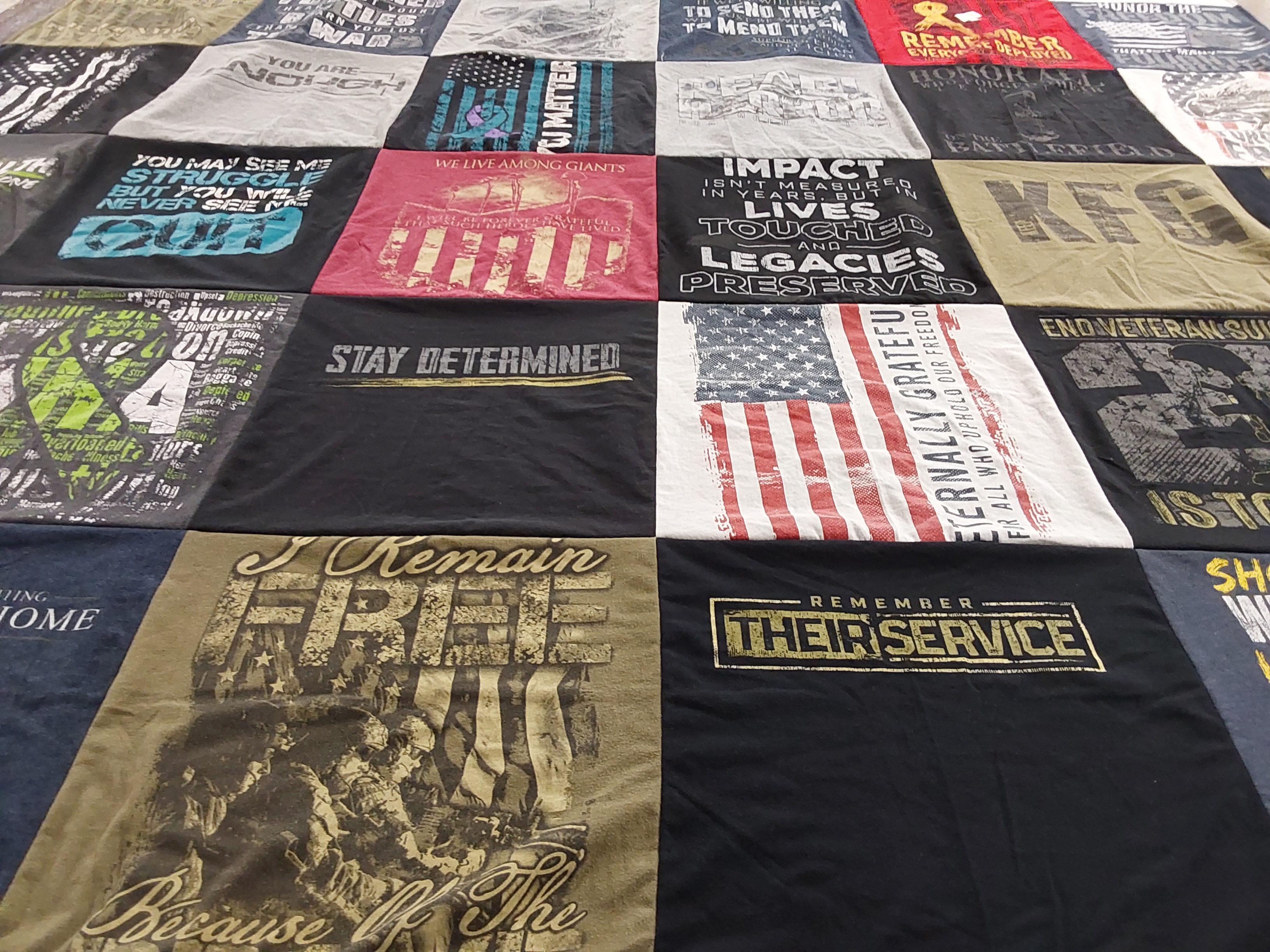 T-shirt quilt with veterans, military themes by Colleen from MO