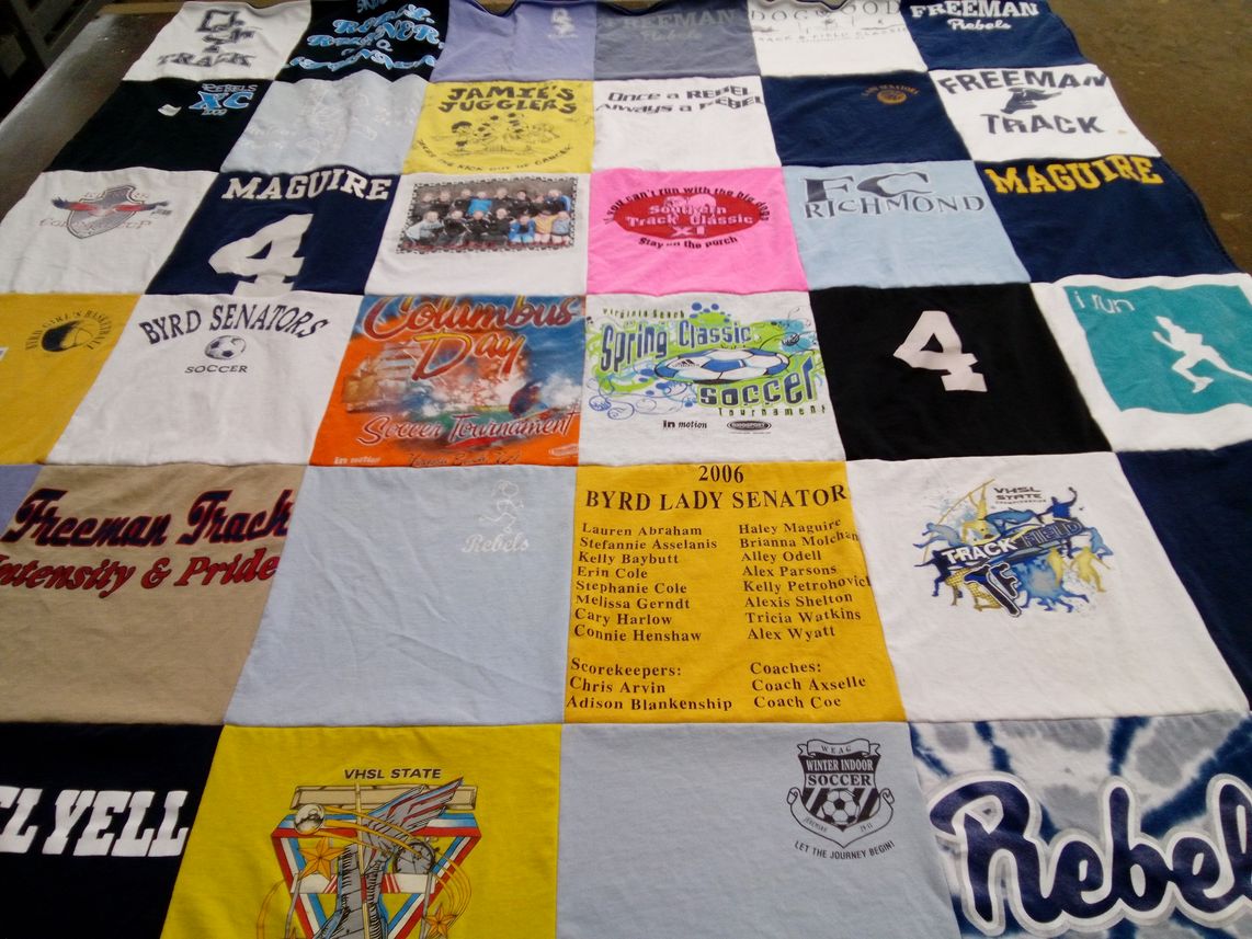 T-shirt quilt featuring byrd senators soccer, freeman track by Sheldon from VA