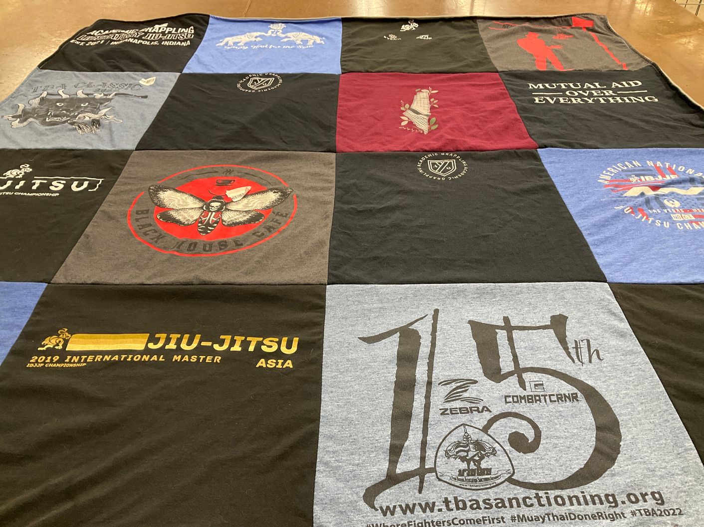 T-shirt quilt with martial arts, jiu jitsu themes by Holly from IN