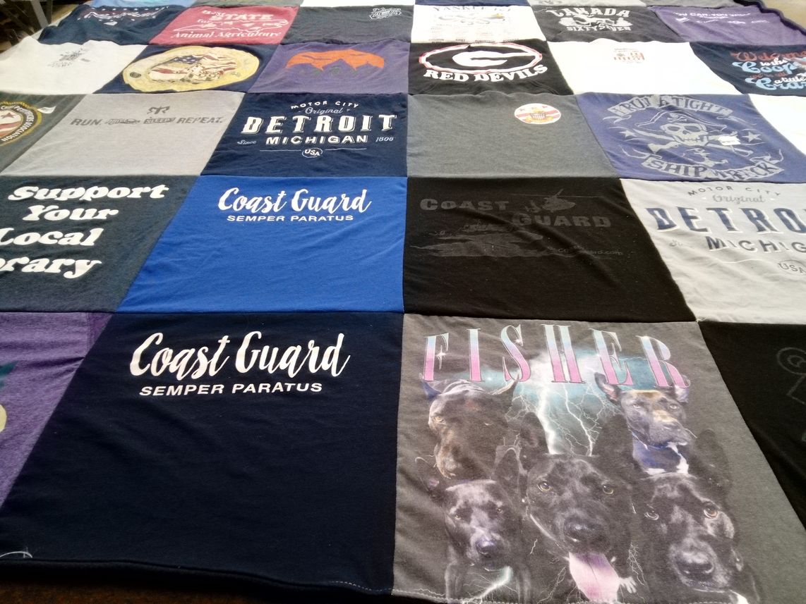 T-shirt quilt with gardening, animals themes by Jennifer from NY