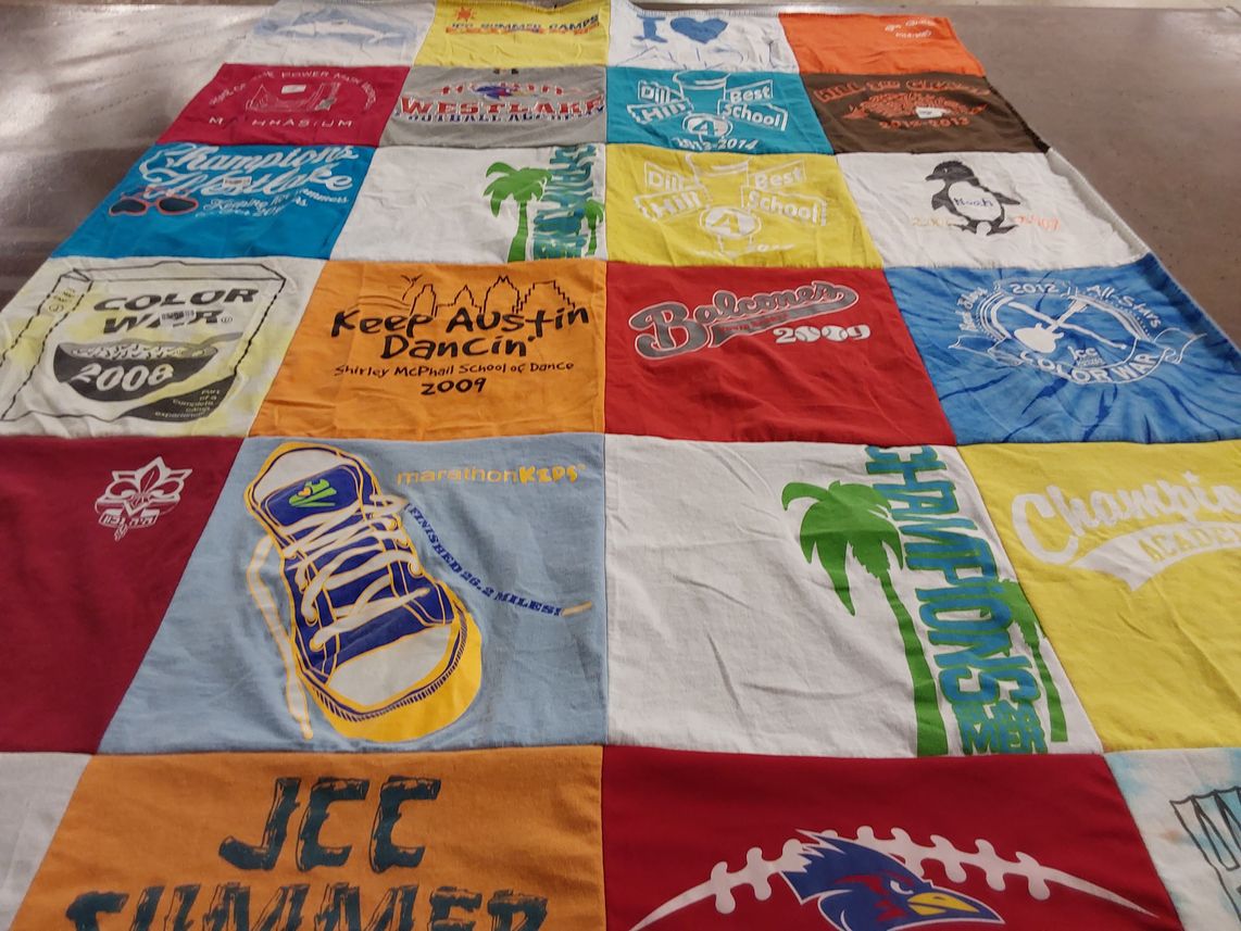 T-shirt quilt featuring kansas jayhawks football team by Amy from TX