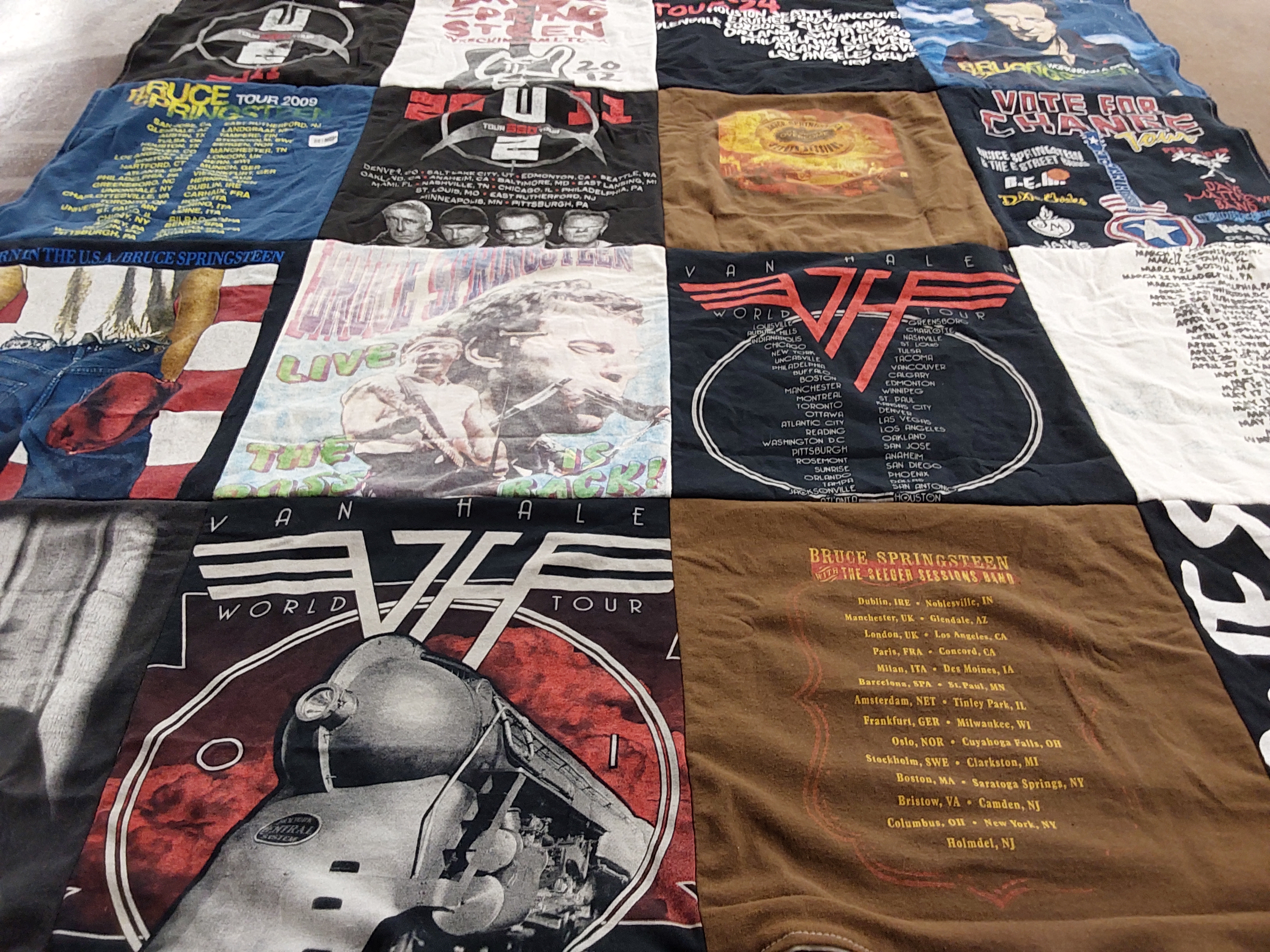 T-shirt quilt with music, concerts themes by Maureen from PA