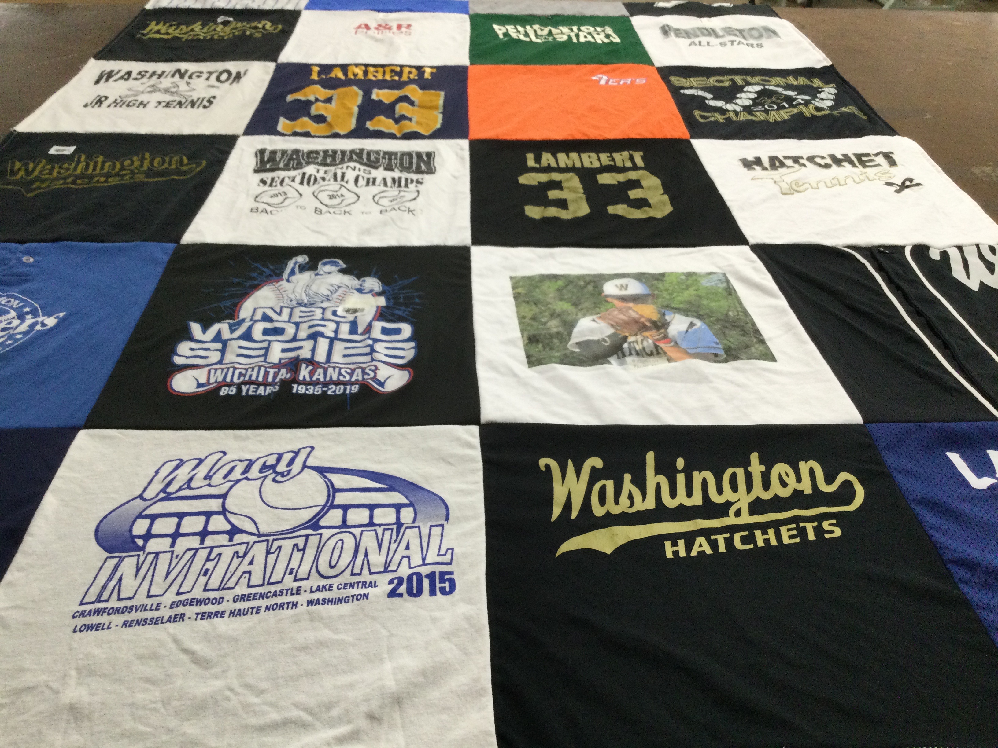 T-shirt quilt featuring washington hatchets, lambert high school tennis by Dana from IN