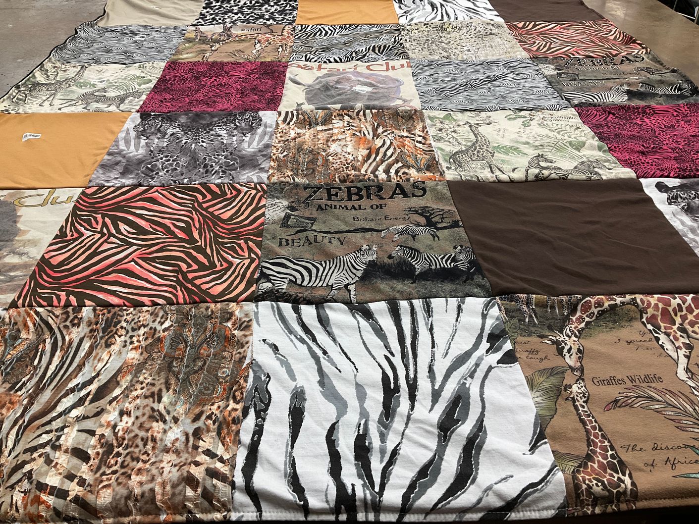 T-shirt quilt with wildlife, safari themes by Rebecca from TN
