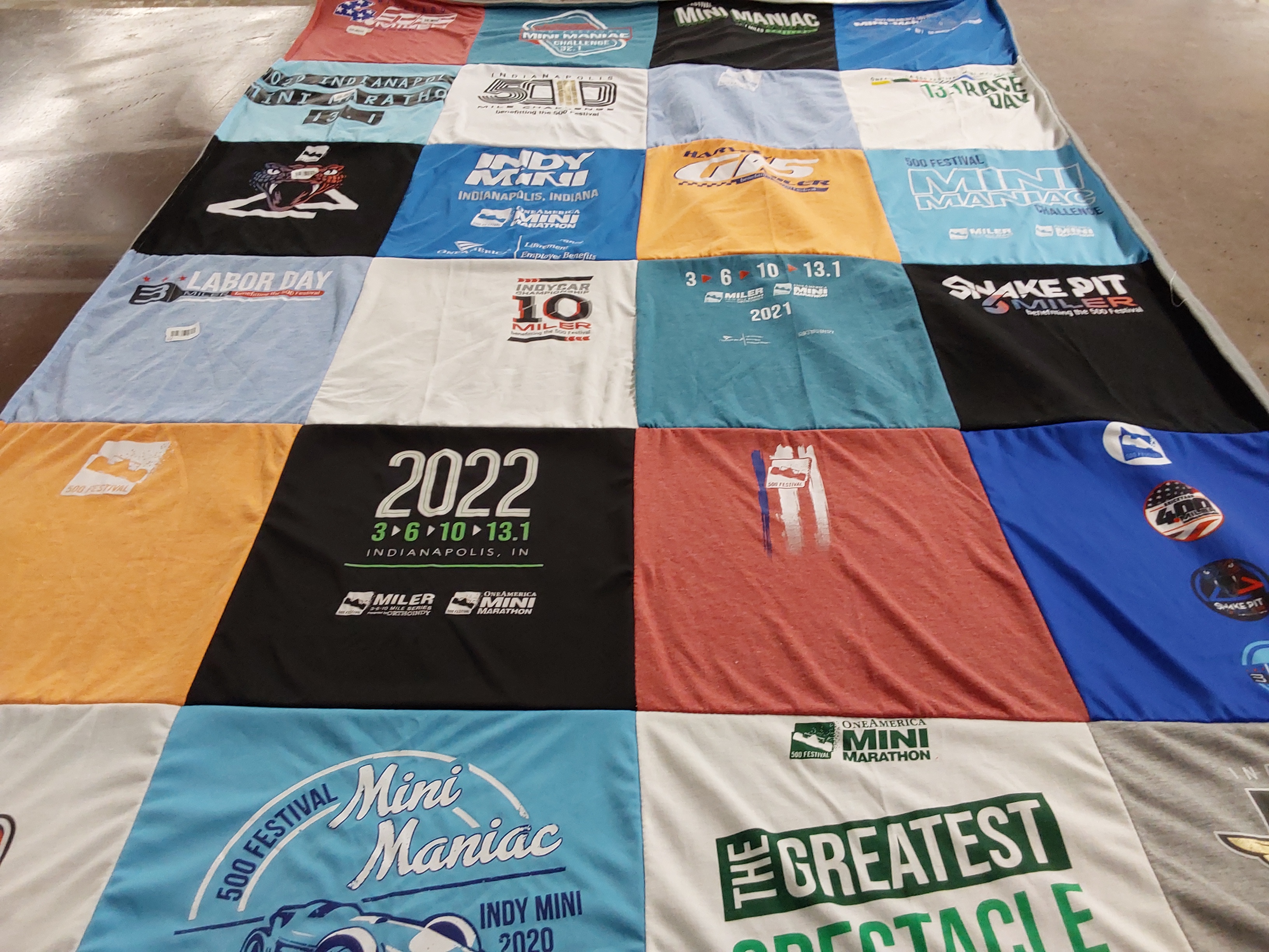 T-shirt quilt with running, marathons themes by Kimberly from IN