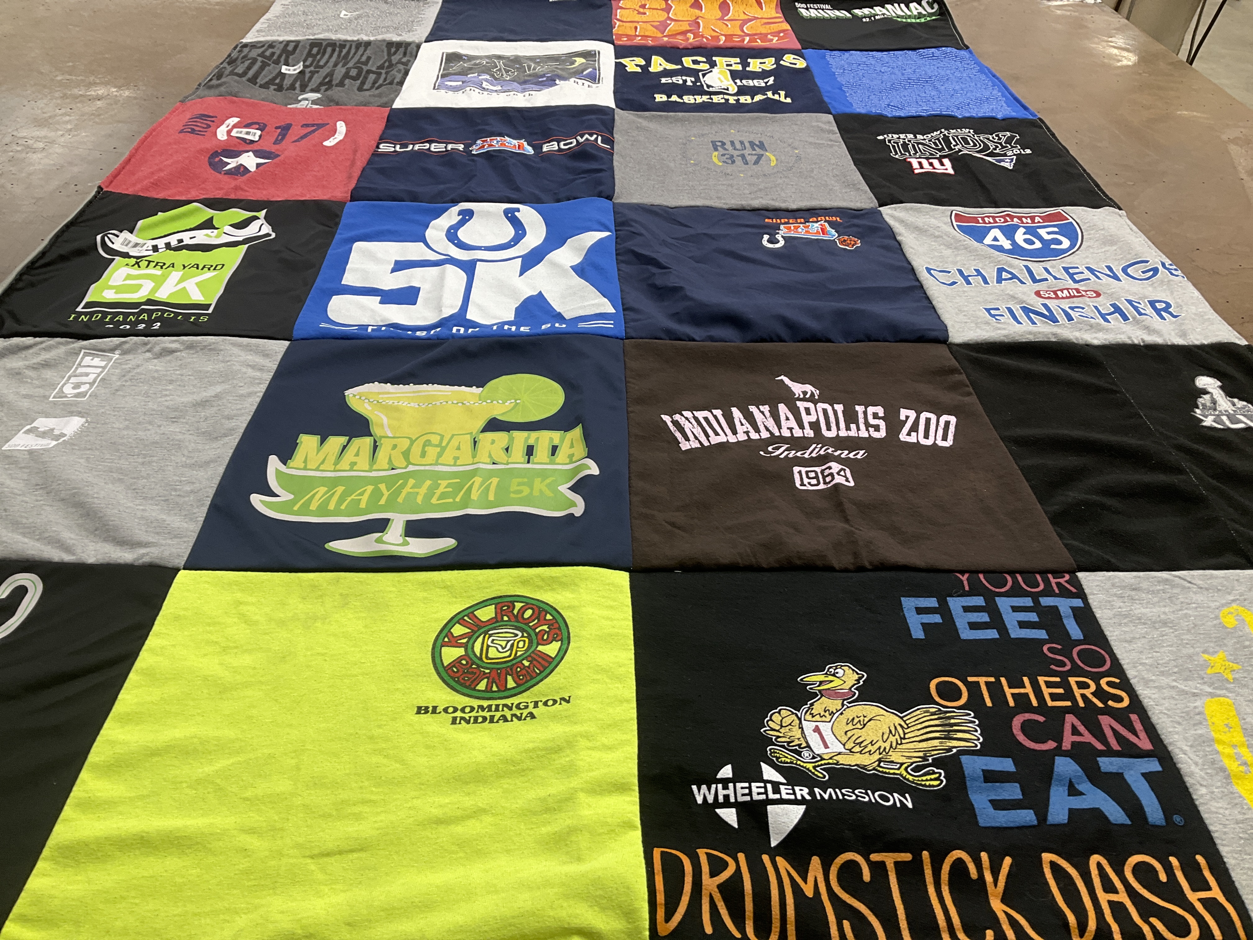 T-shirt quilt with running, zoology themes by Kimberly from IN