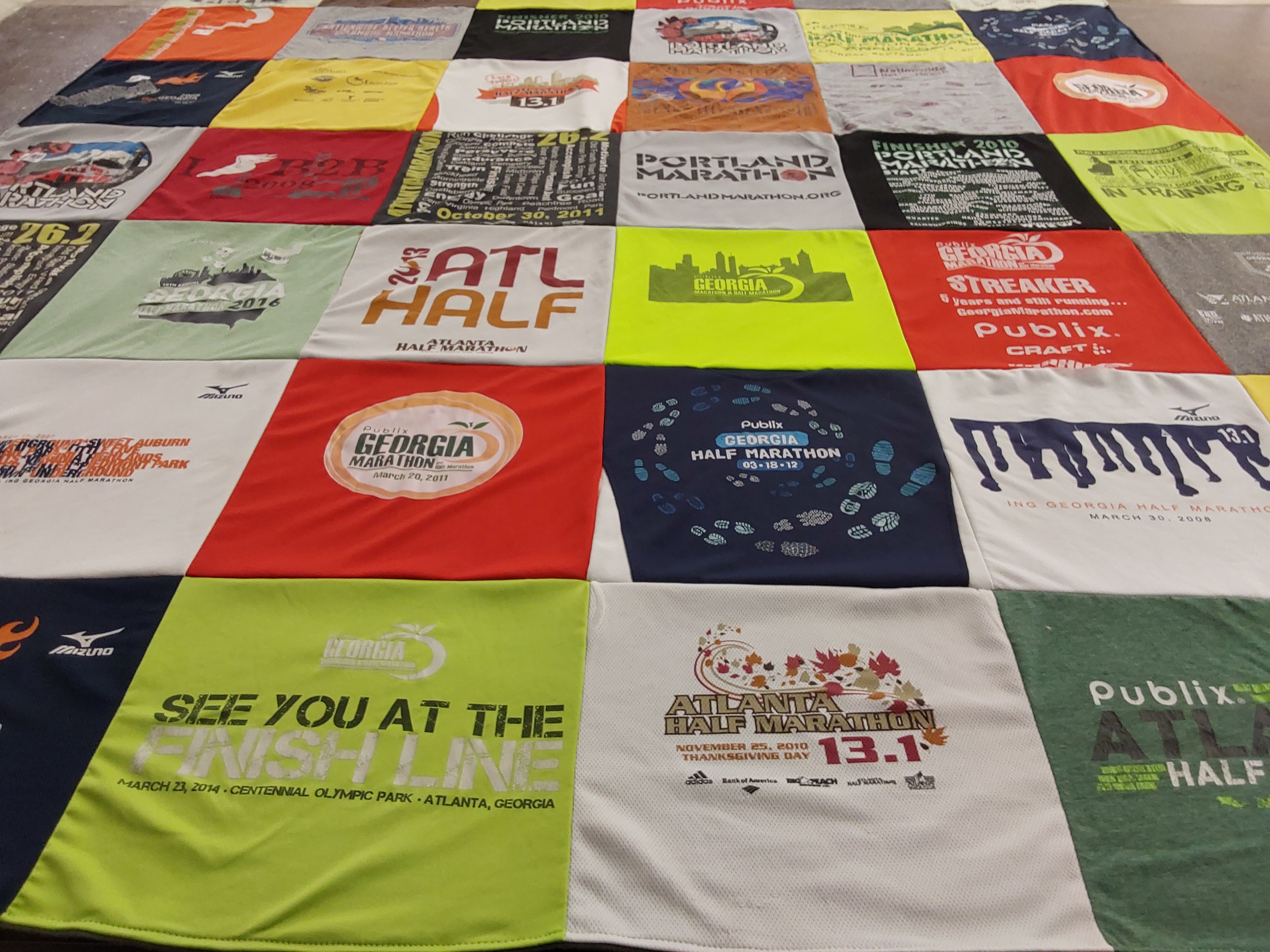 T-shirt quilt with running, marathons themes by Betsy from GA