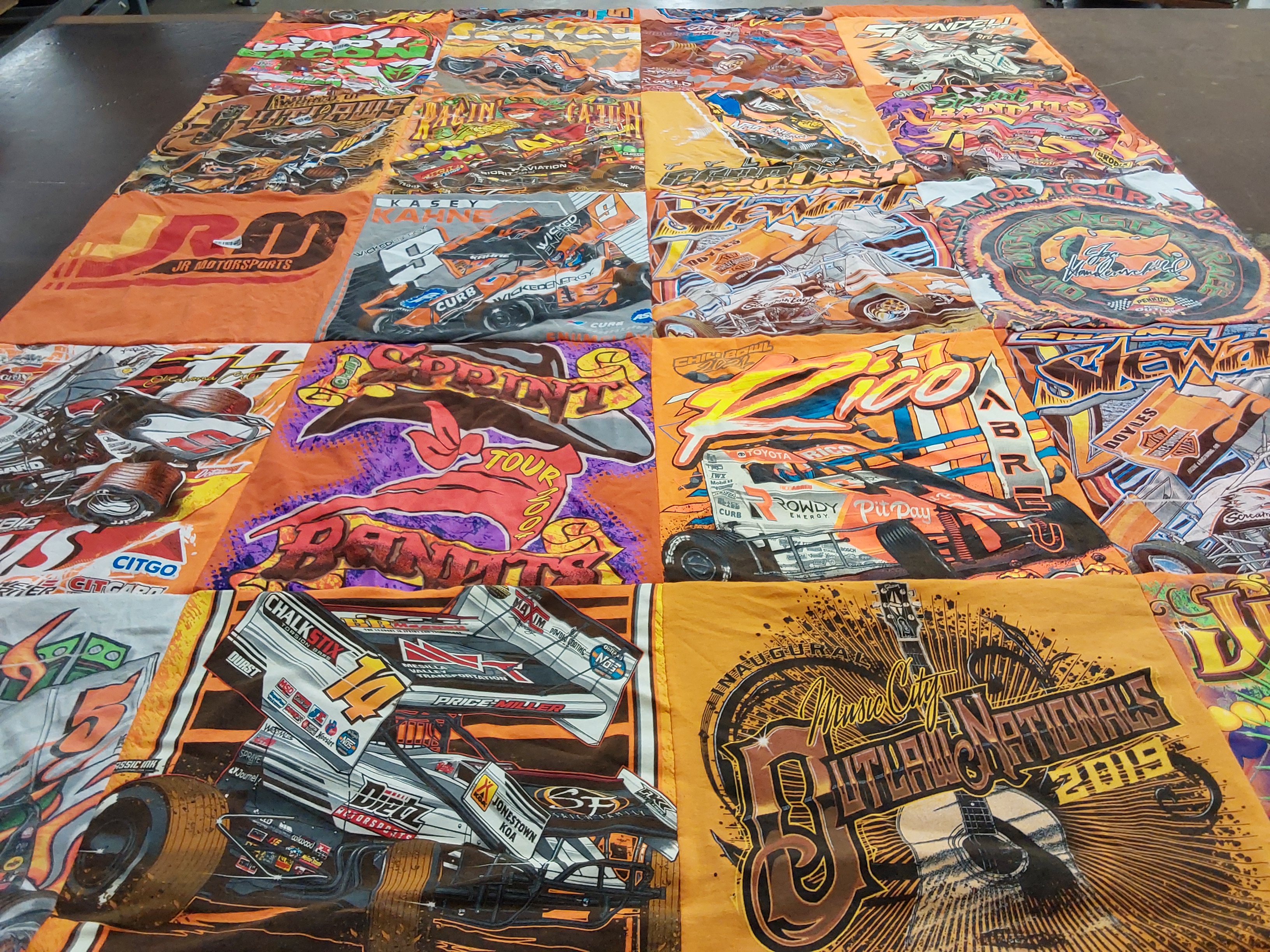 T-shirt quilt with auto racing, motorsports themes by Neal from MS