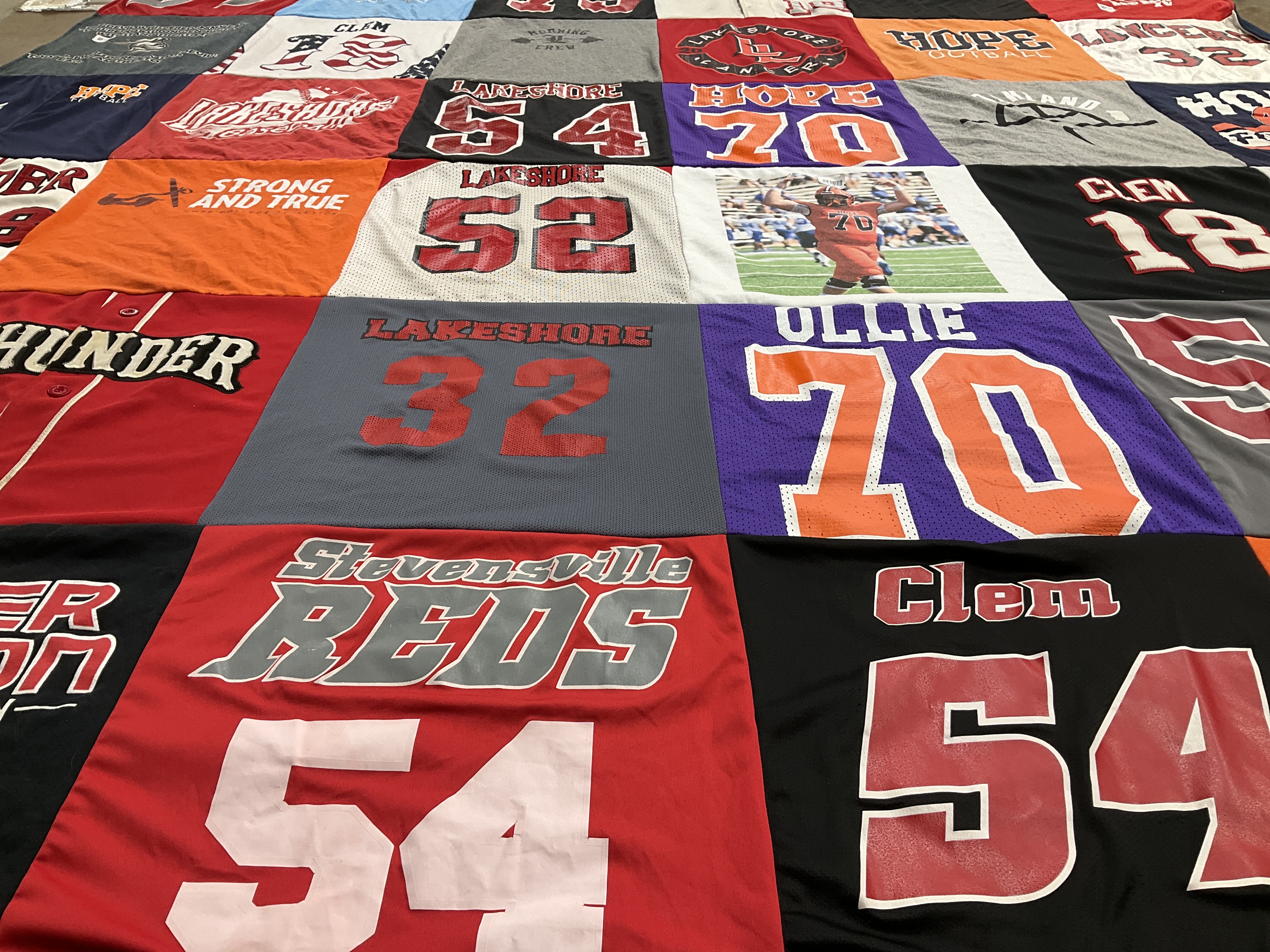 T-shirt quilt from hope college, lakeshore high school by Sheryl from MI