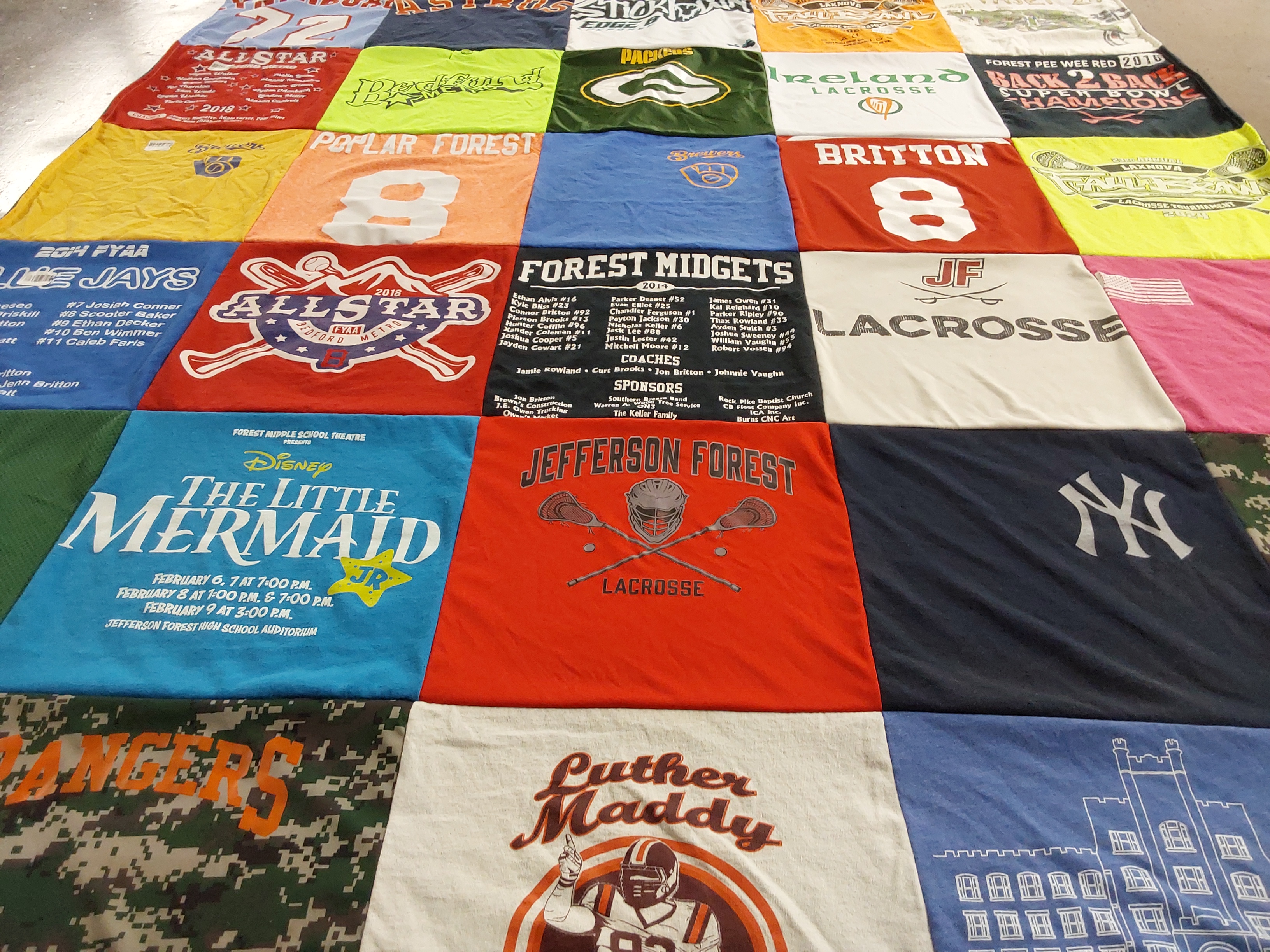 T-shirt quilt featuring forest midgets lacrosse by Ann from VA