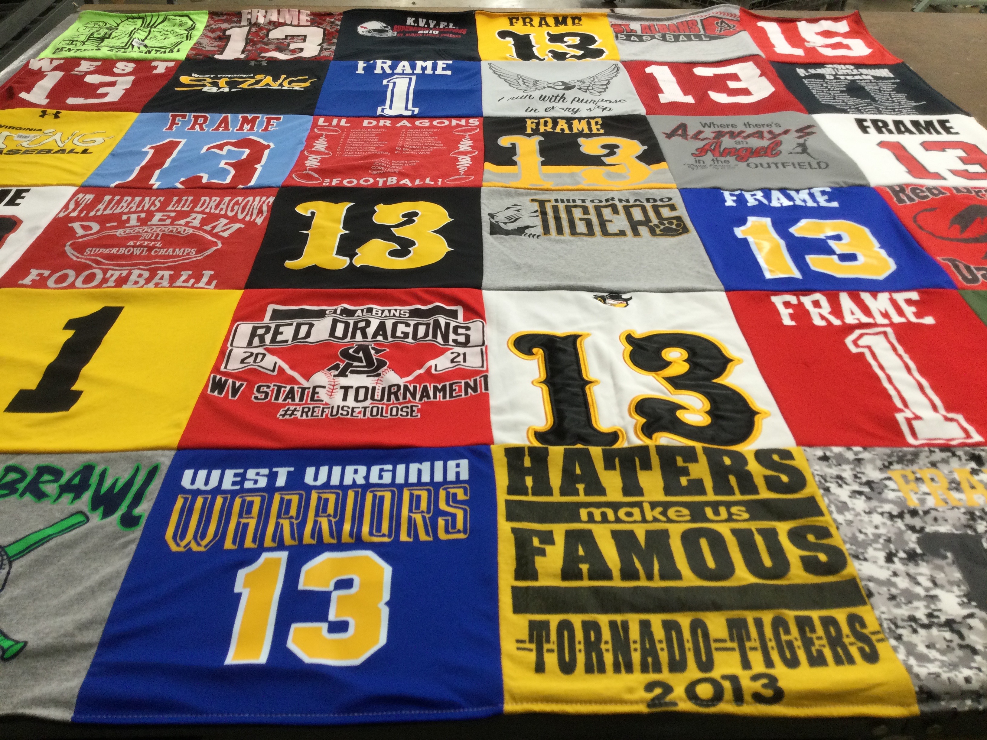 T-shirt quilt featuring st. albans lil dragons, west virginia warriors by Tara from WV