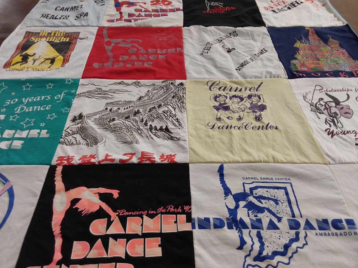 T-shirt quilt with dance, performing arts themes by Danelle from HI