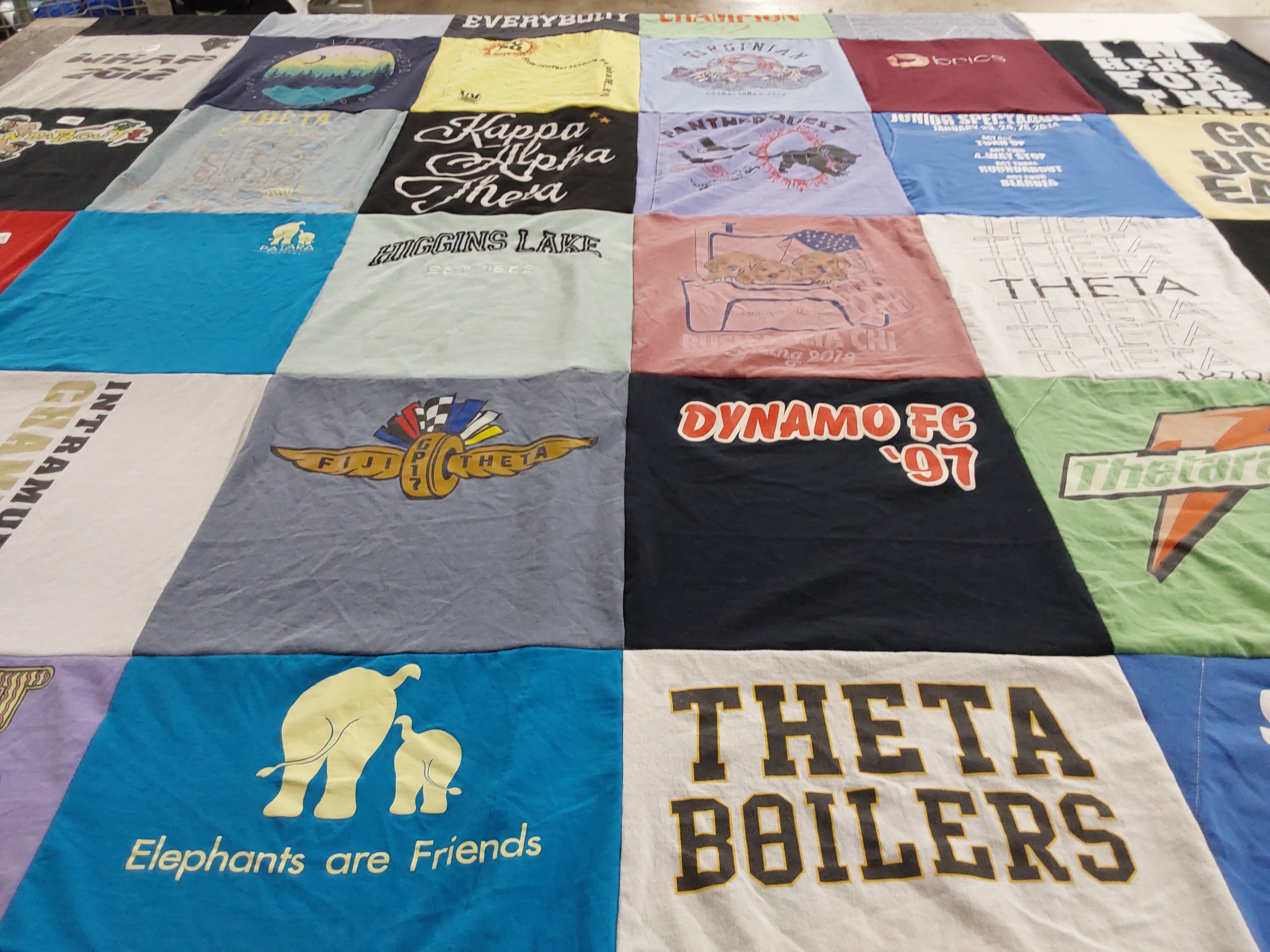 T-shirt quilt with animals, sports themes by SUSAN from IN